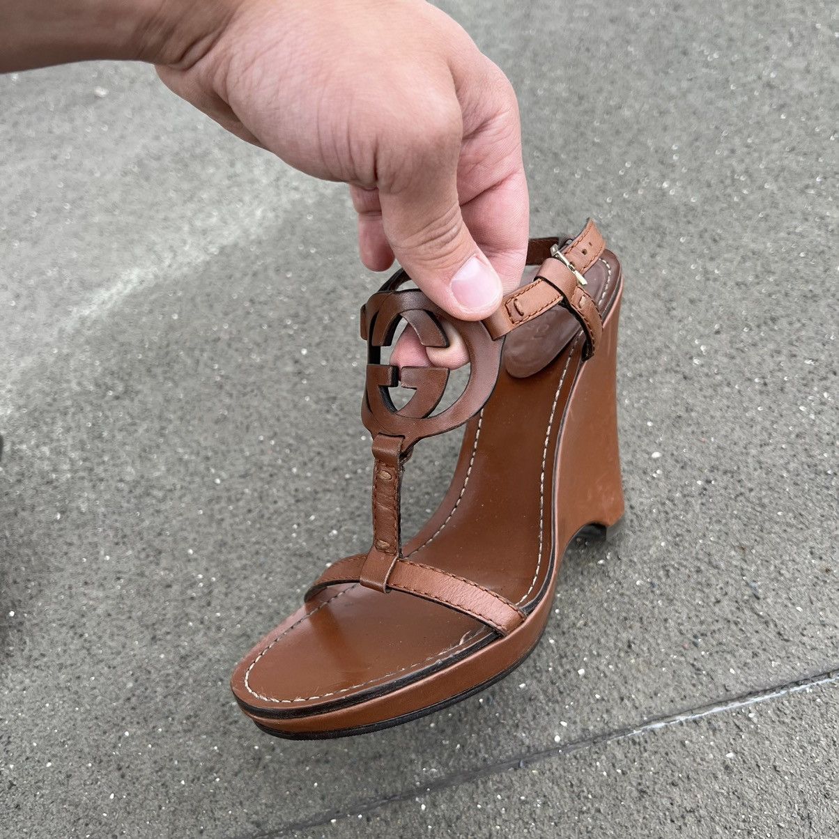 Gucci × Vintage Gucci Brown Leather GG Logo Heels Size US 5 / IT 35 - 2 Thumbnail