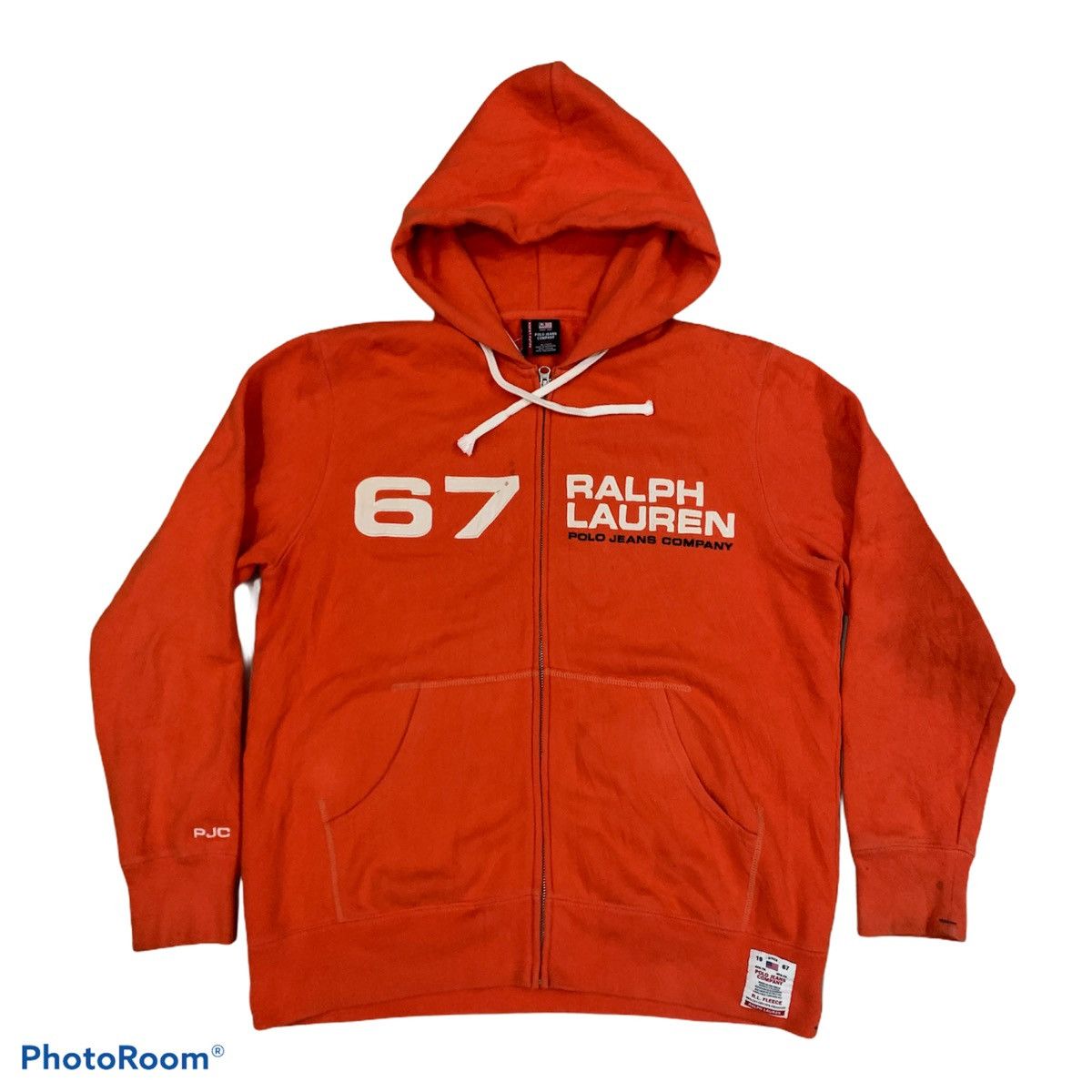 image of Vintage Polo Ralph Laurent Hoodie Zipper Fleece in Orange, Men's (Size Small)