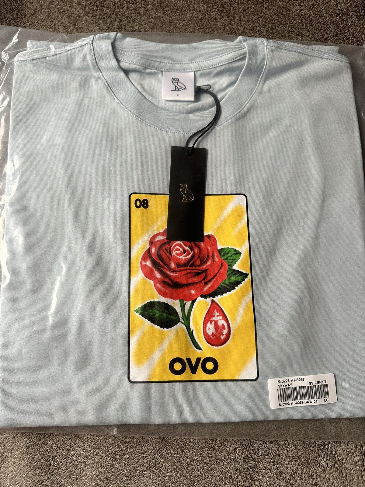 image of Drake x Octobers Very Own Ovo T-Shirt Clb Sandra's Rose Tee in Blue, Men's (Size Large)