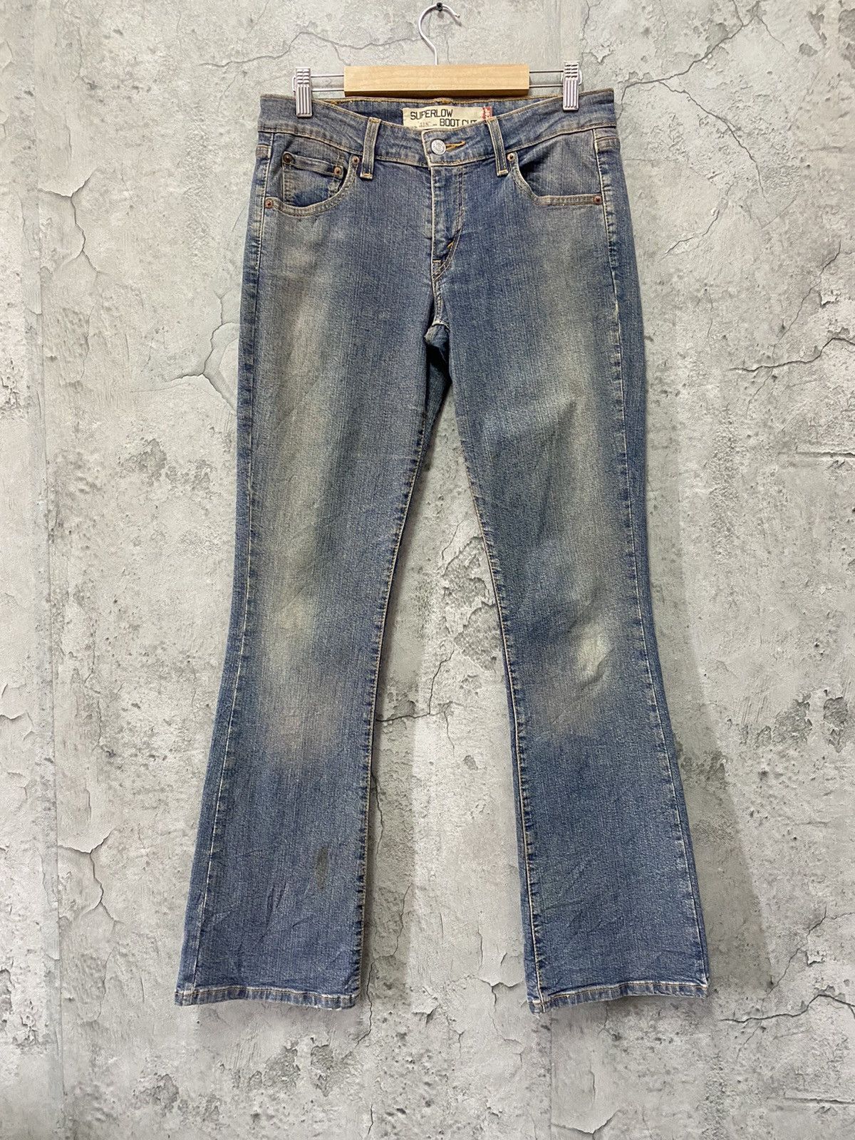 image of Levis 518 Superlow Boot Cut Flared Denim Pants in Blue Wash, Men's (Size 30)