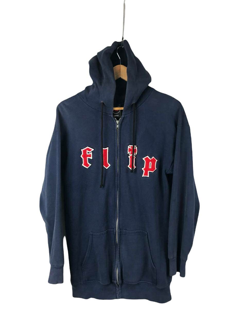 image of Shortys Skateboards x Skategang VTG Flip Skateboards Logo Hoodie in Navy Blue, Men's (Size Small)