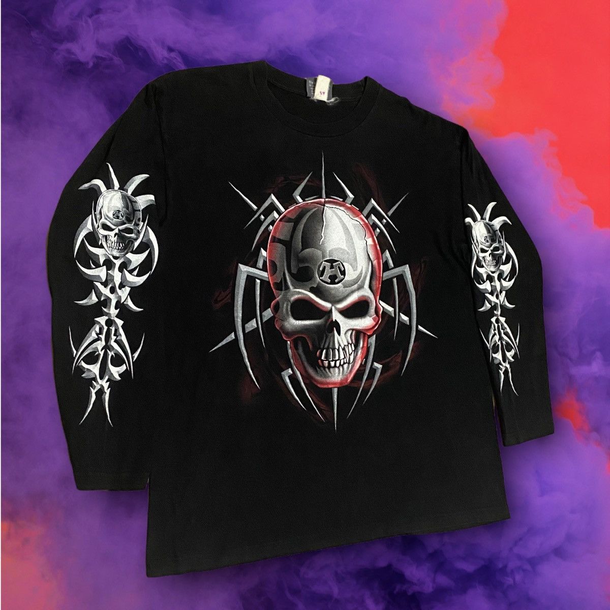 Band Tees Vintage Seben Zero One Skull Over Printed Long Sleeve Tees Size US XL / EU 56 / 4 - 4 Thumbnail