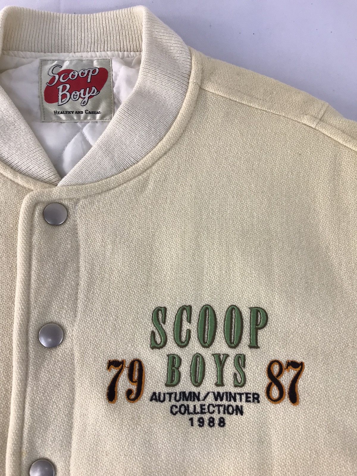 Japanese Brand × Vintage Vtg Varsity Jacket Wool Scoop Boys Big Logo Beck Style Size US XL / EU 56 / 4 - 4 Thumbnail