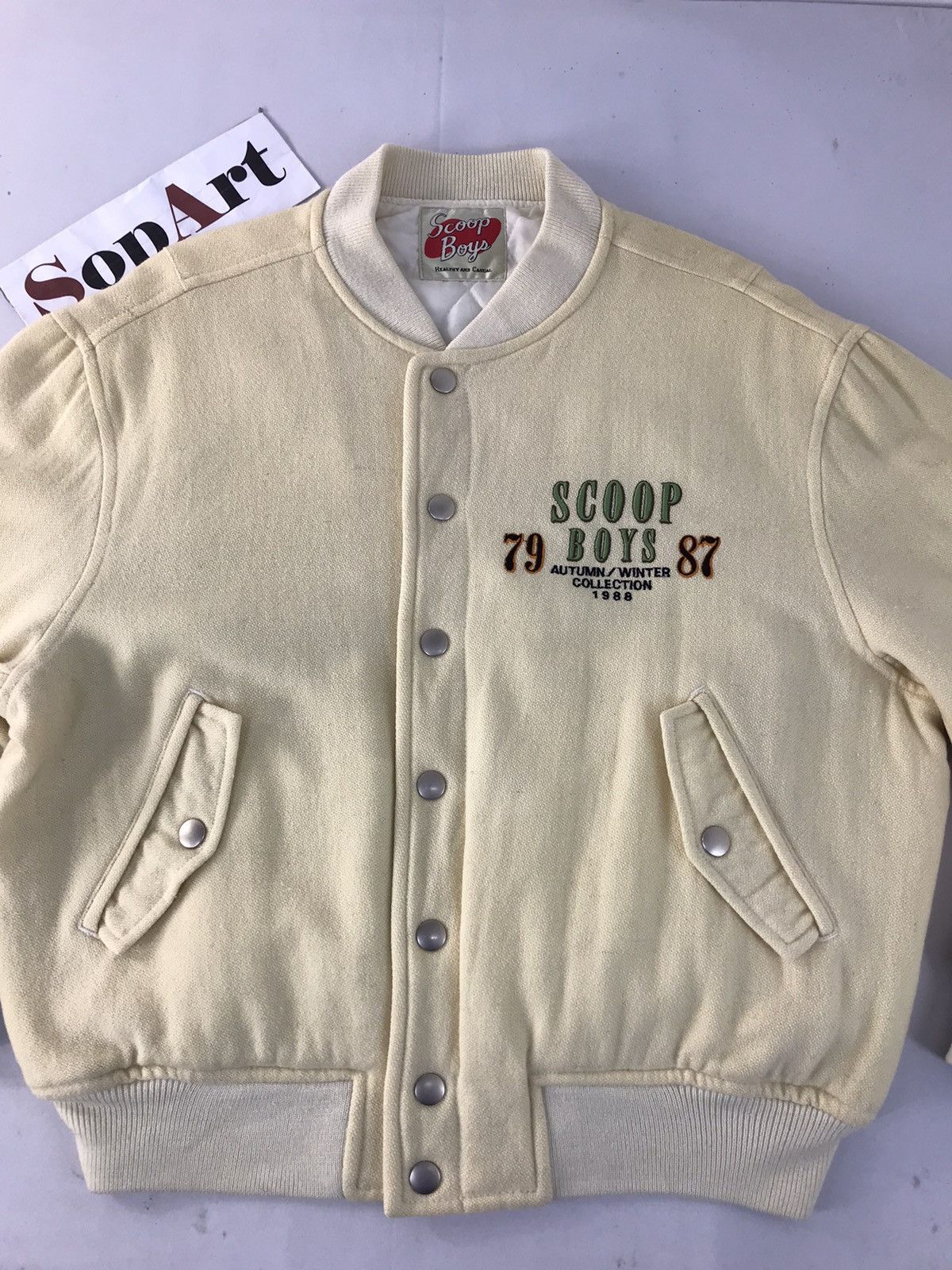 Japanese Brand × Vintage Vtg Varsity Jacket Wool Scoop Boys Big Logo Beck Style Size US XL / EU 56 / 4 - 3 Thumbnail