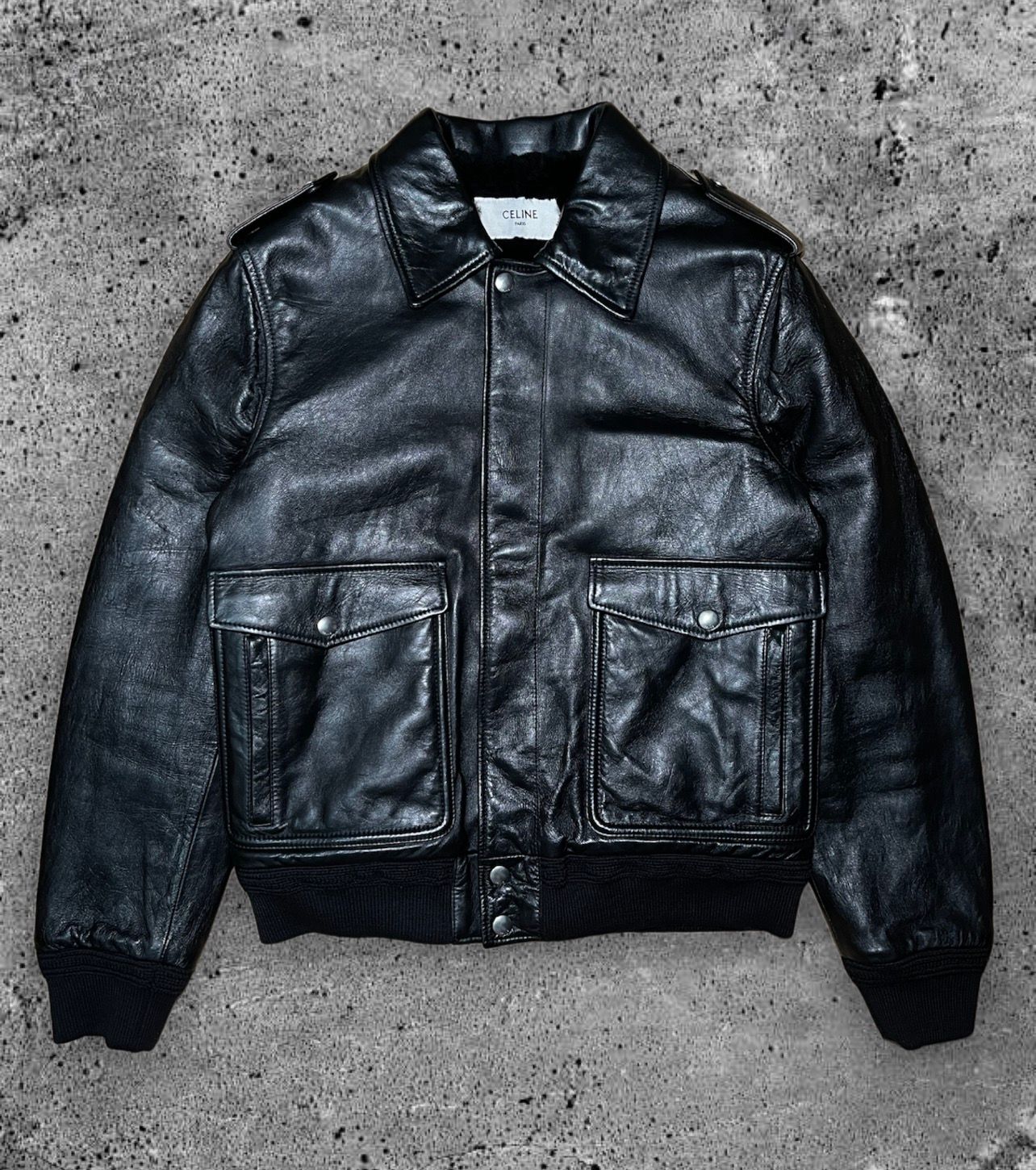 image of Celine By Hedi Slimane “Fw20 Aviator Leather Jacket” in Black, Men's (Size Small)