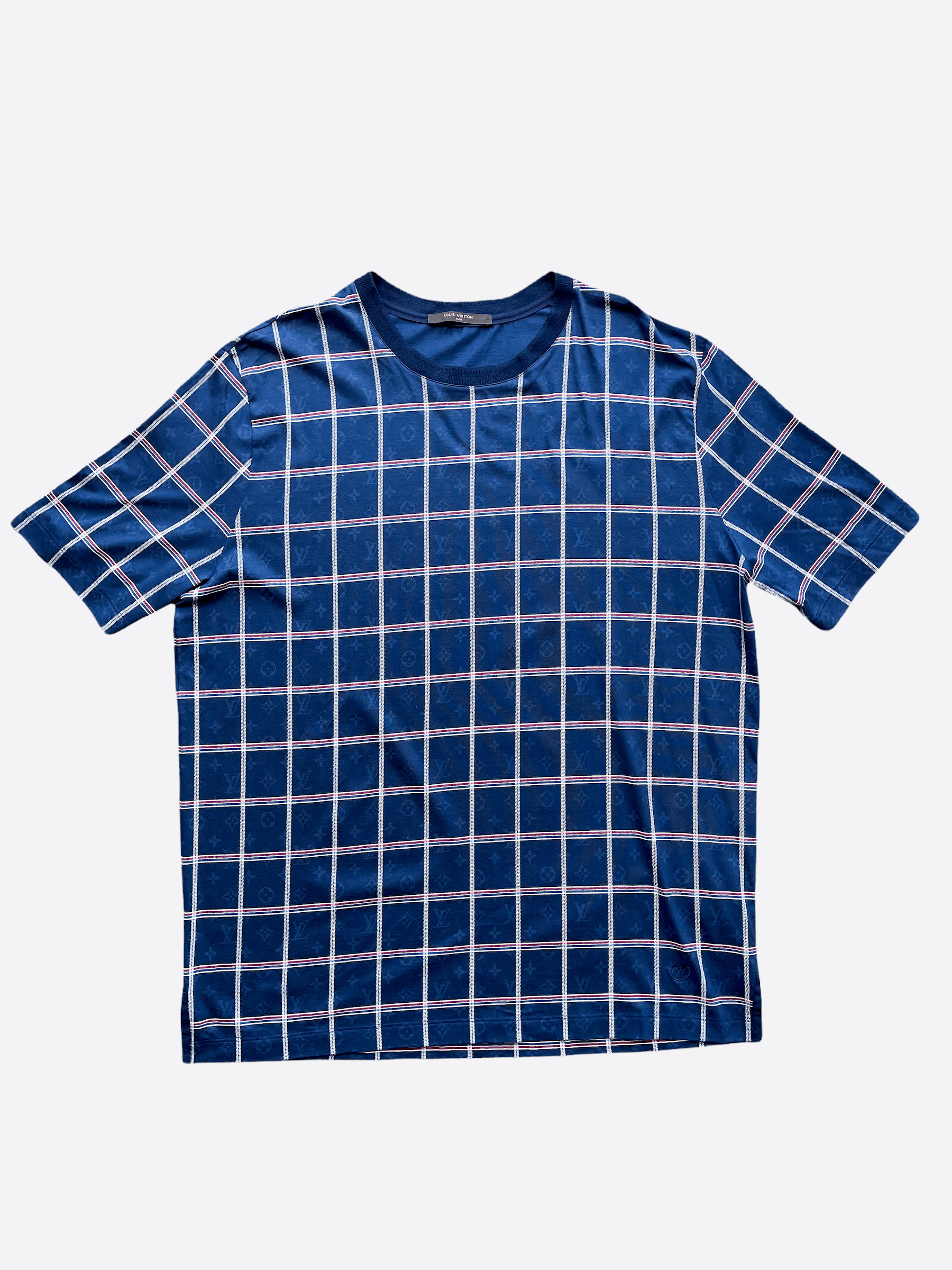 image of Louis Vuitton Monogram Checkered Tee in Navy, Men's (Size 2XL)