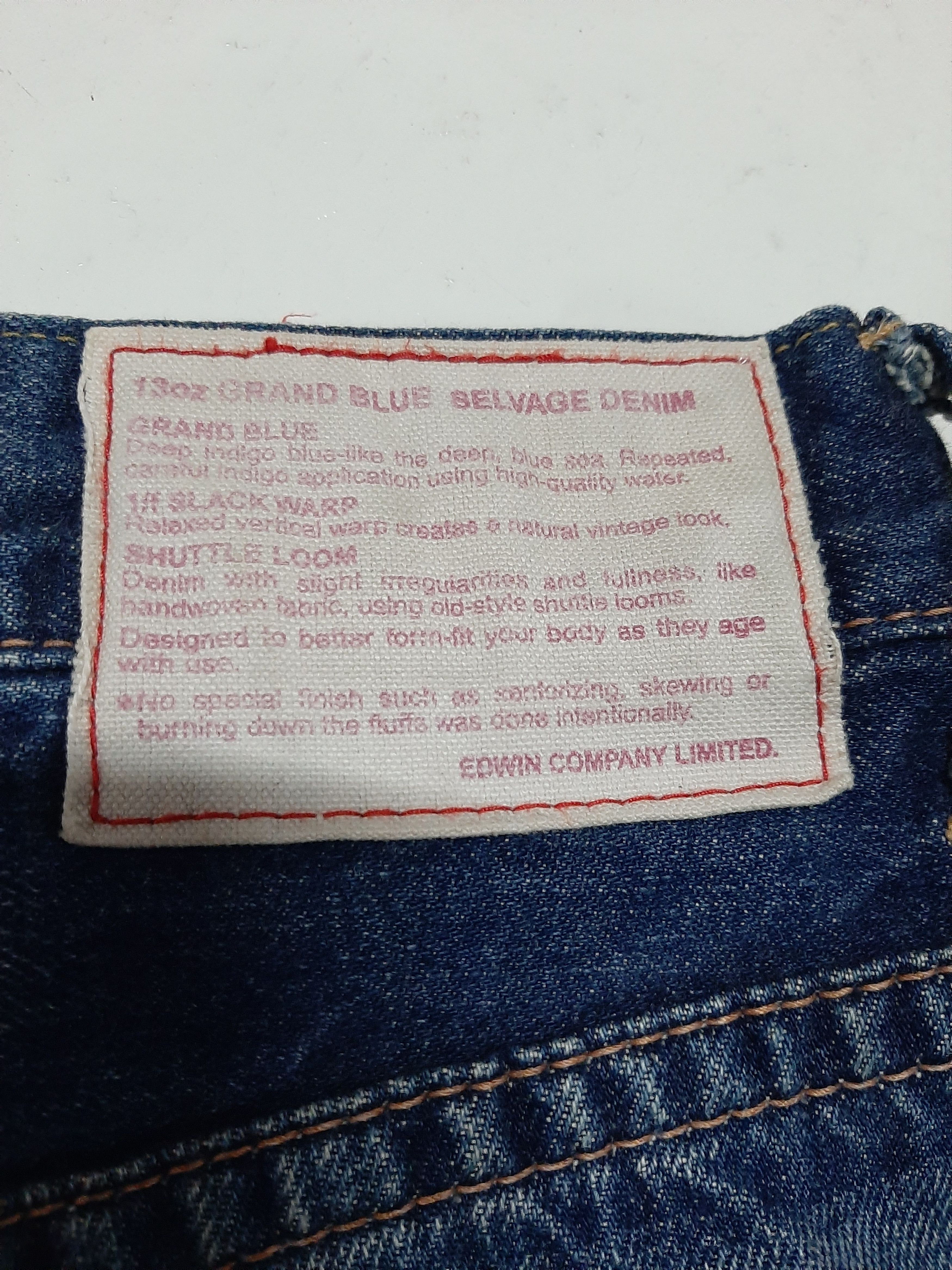 Edwin × Salvage × Vintage VINTAGE SELVEDGE EDWIN 13oz GRAND BLUE WASH DISTRESED DENIM Size US 34 / EU 50 - 3 Thumbnail