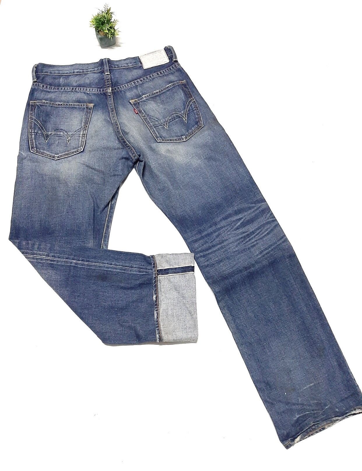 Edwin × Salvage × Vintage VINTAGE SELVEDGE EDWIN 13oz GRAND BLUE WASH DISTRESED DENIM Size US 34 / EU 50 - 1 Thumbnail