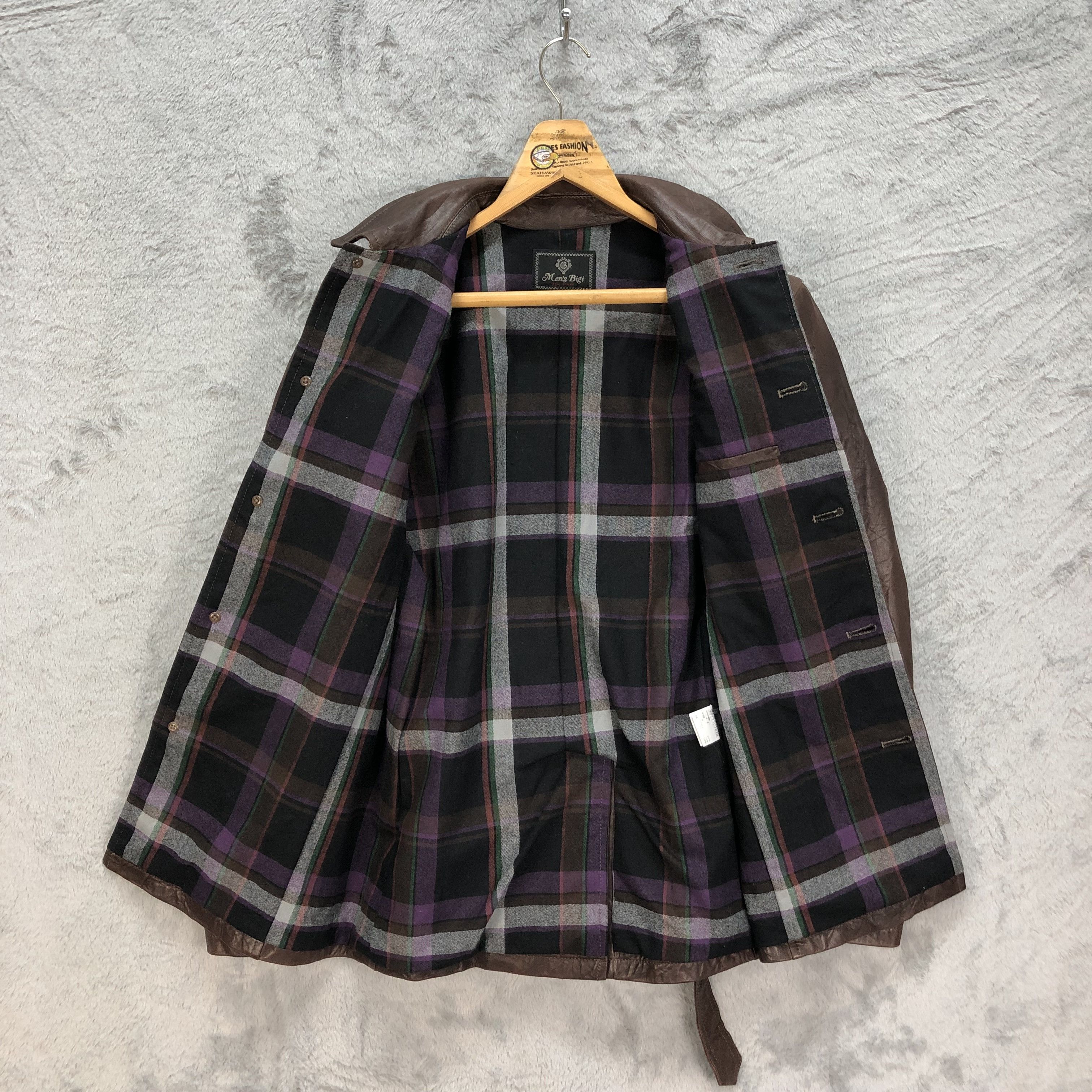BIGI Men's Bigi Tartan Lined Sheep Leather Jacket #6109-47 Size US S / EU 44-46 / 1 - 6 Thumbnail
