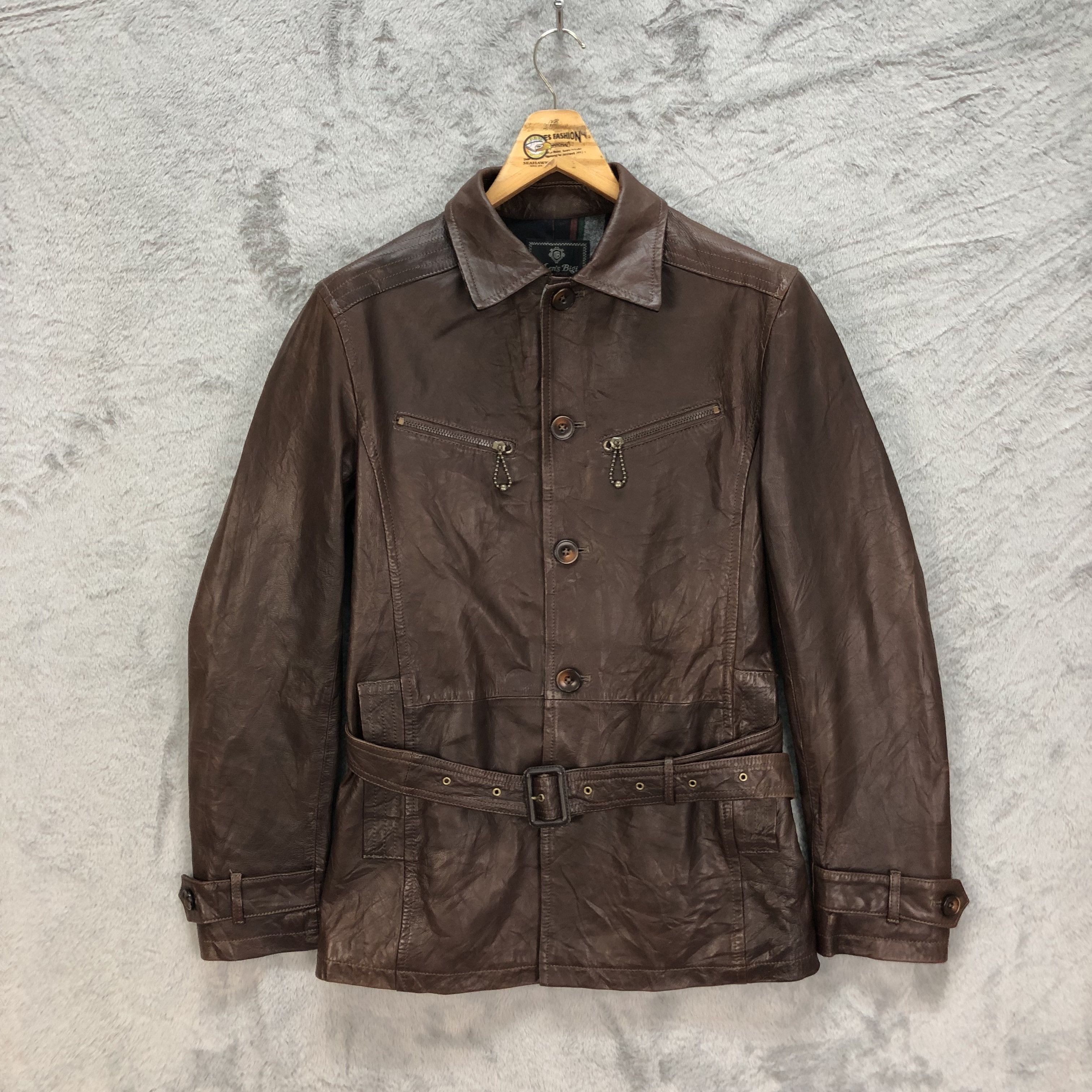 image of Men's Bigi Tartan Lined Sheep Leather Jacket 6109-47 in Brown (Size Small)
