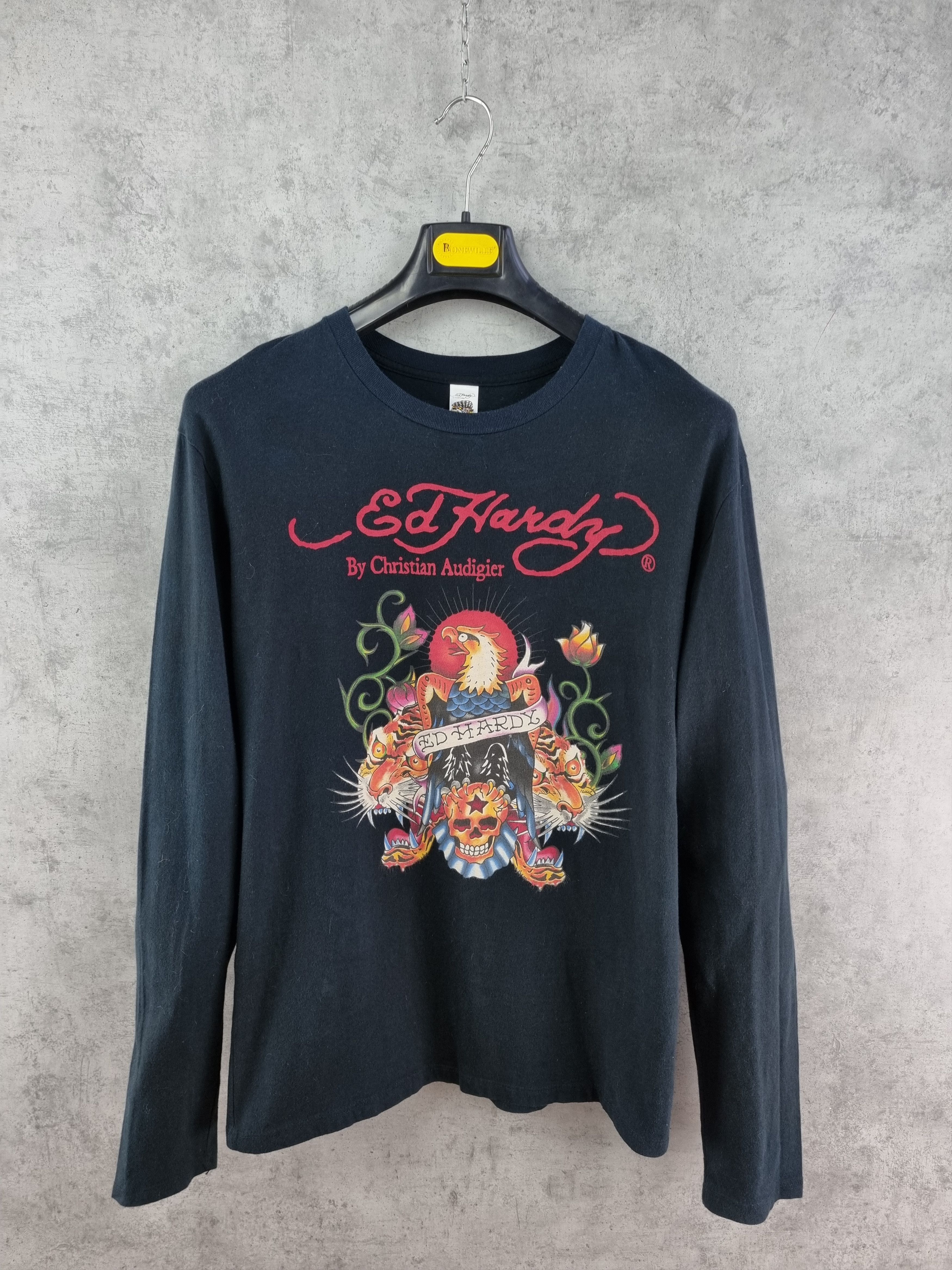 Christian Audigier × Ed Hardy Eagle on Skull between Tigers and Roses Rare Print tee Size US L / EU 52-54 / 3 - 3 Thumbnail