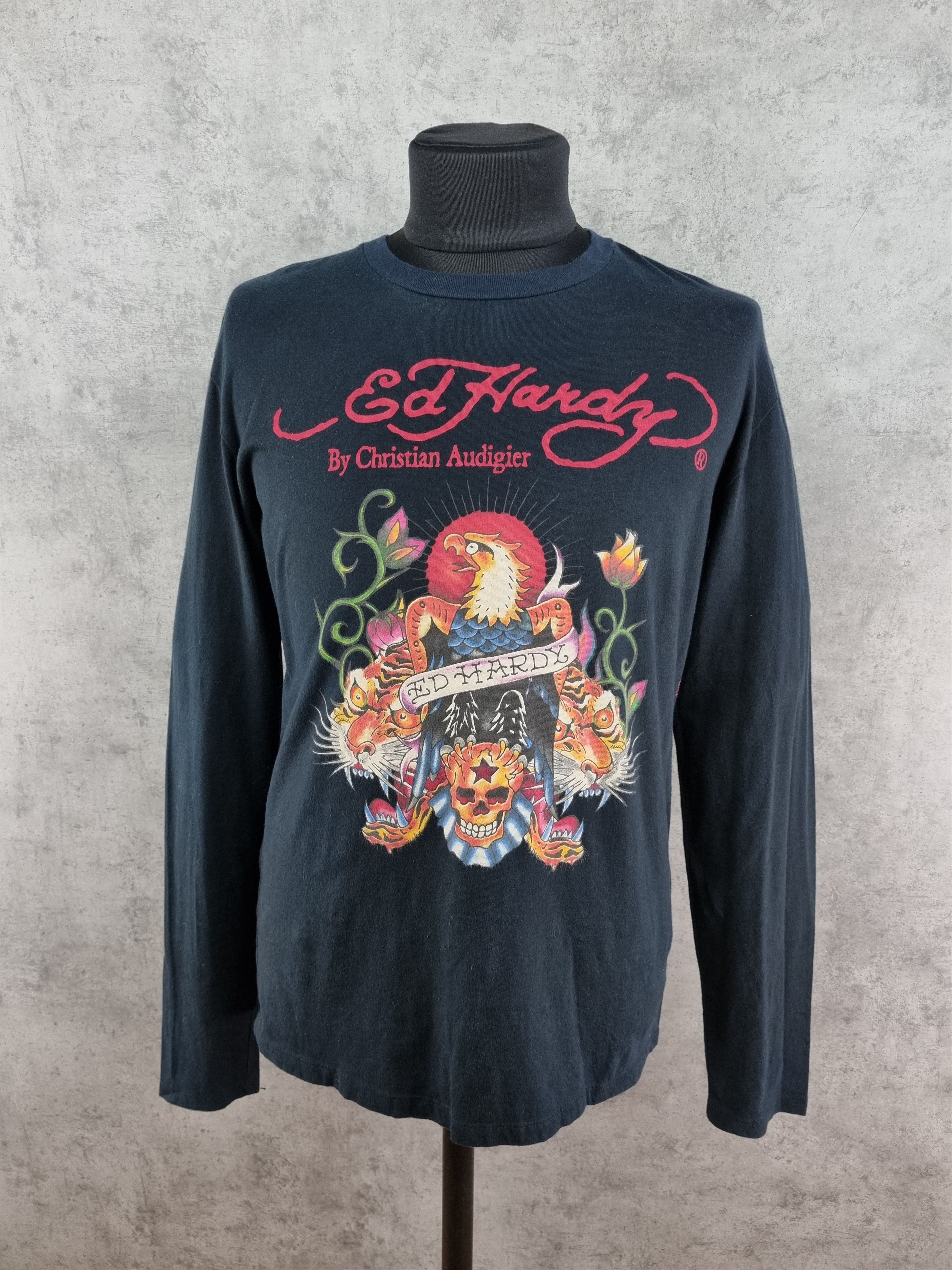 Christian Audigier × Ed Hardy Eagle on Skull between Tigers and Roses Rare Print tee Size US L / EU 52-54 / 3 - 10 Thumbnail