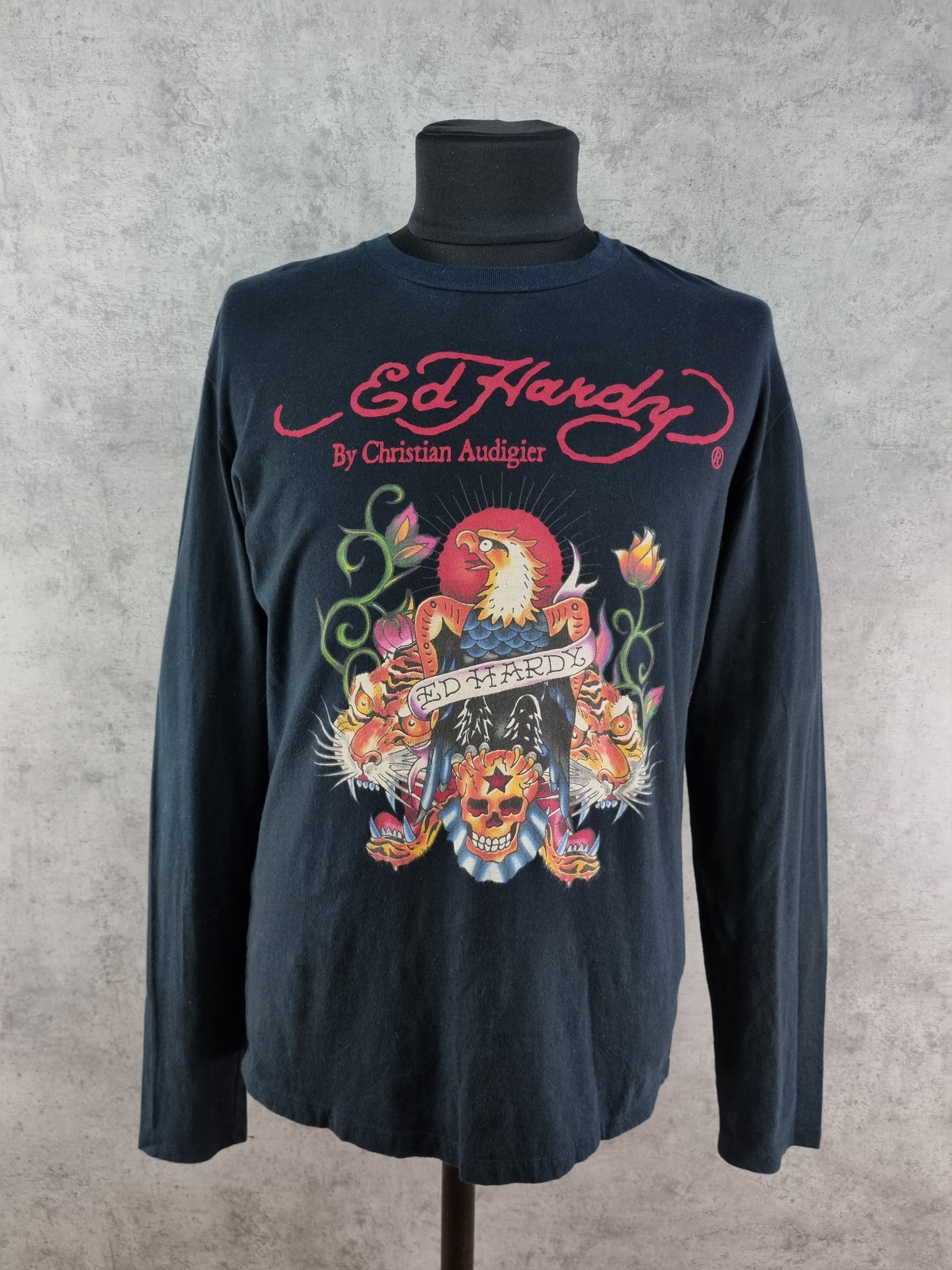 Christian Audigier × Ed Hardy Eagle on Skull between Tigers and Roses Rare Print tee Size US L / EU 52-54 / 3 - 1 Thumbnail
