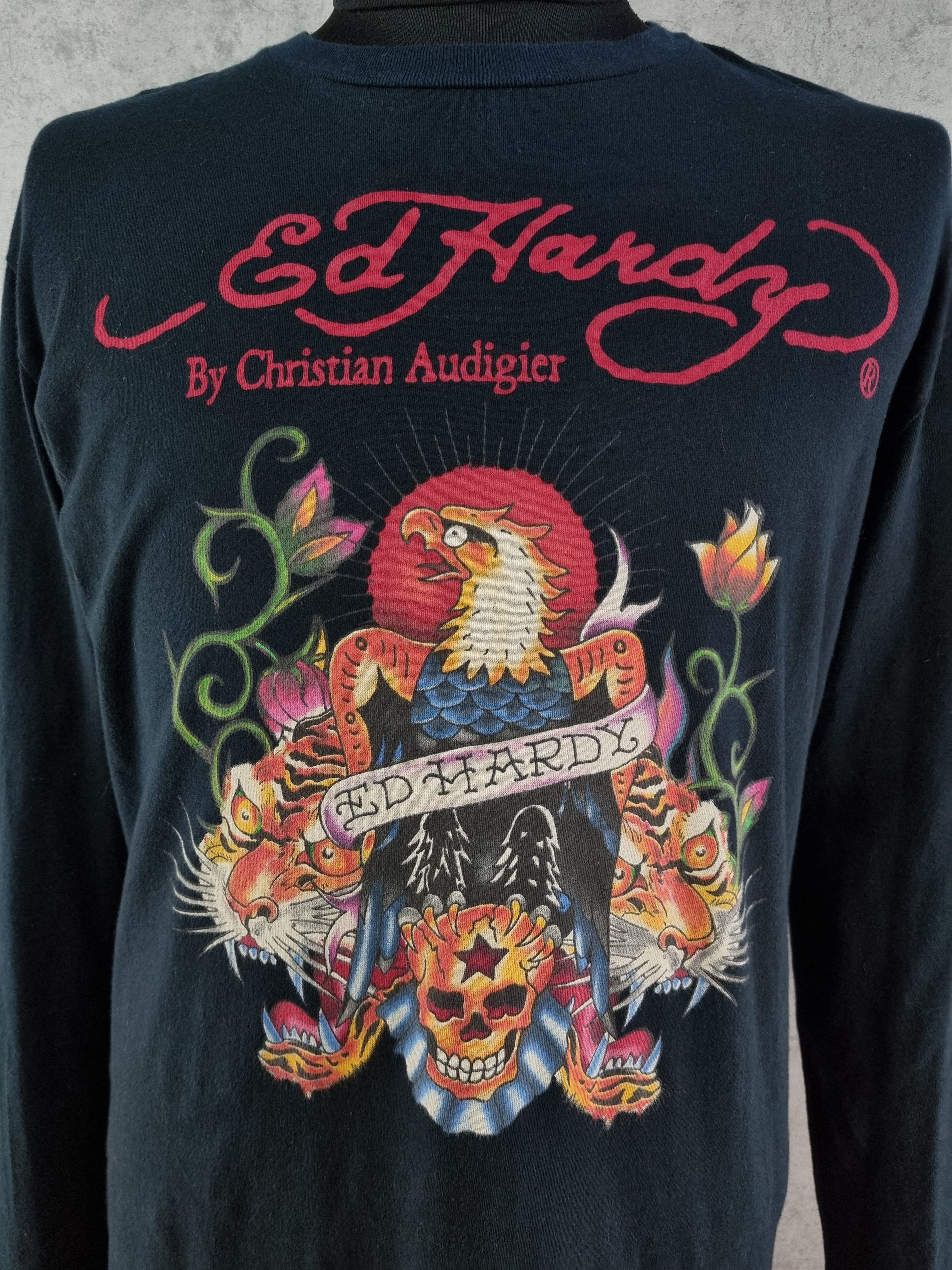 Christian Audigier × Ed Hardy Eagle on Skull between Tigers and Roses Rare Print tee Size US L / EU 52-54 / 3 - 5 Thumbnail