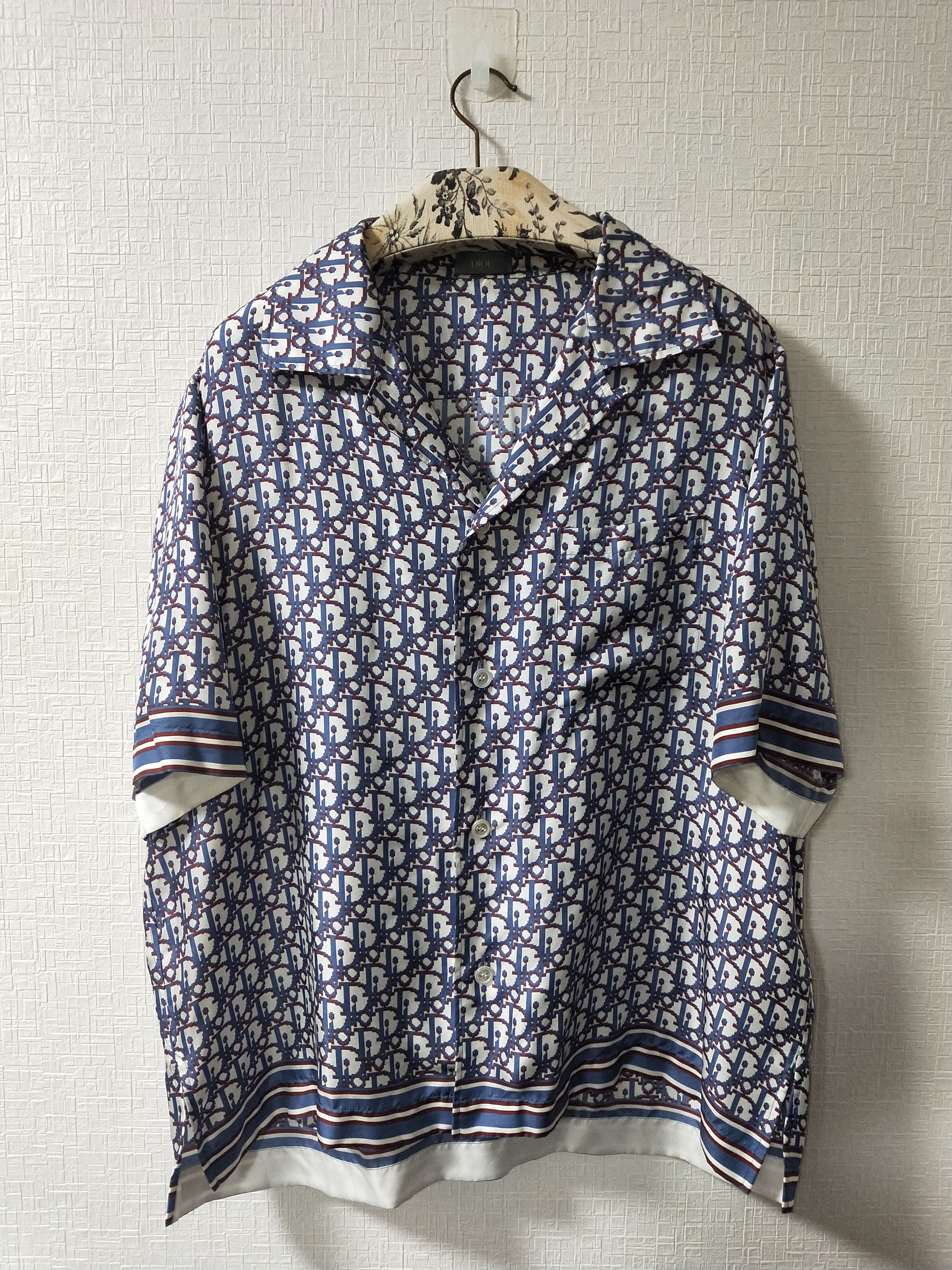image of Dior Oblique Pixel Hawaiian Shirt in Grey, Men's (Size XL)
