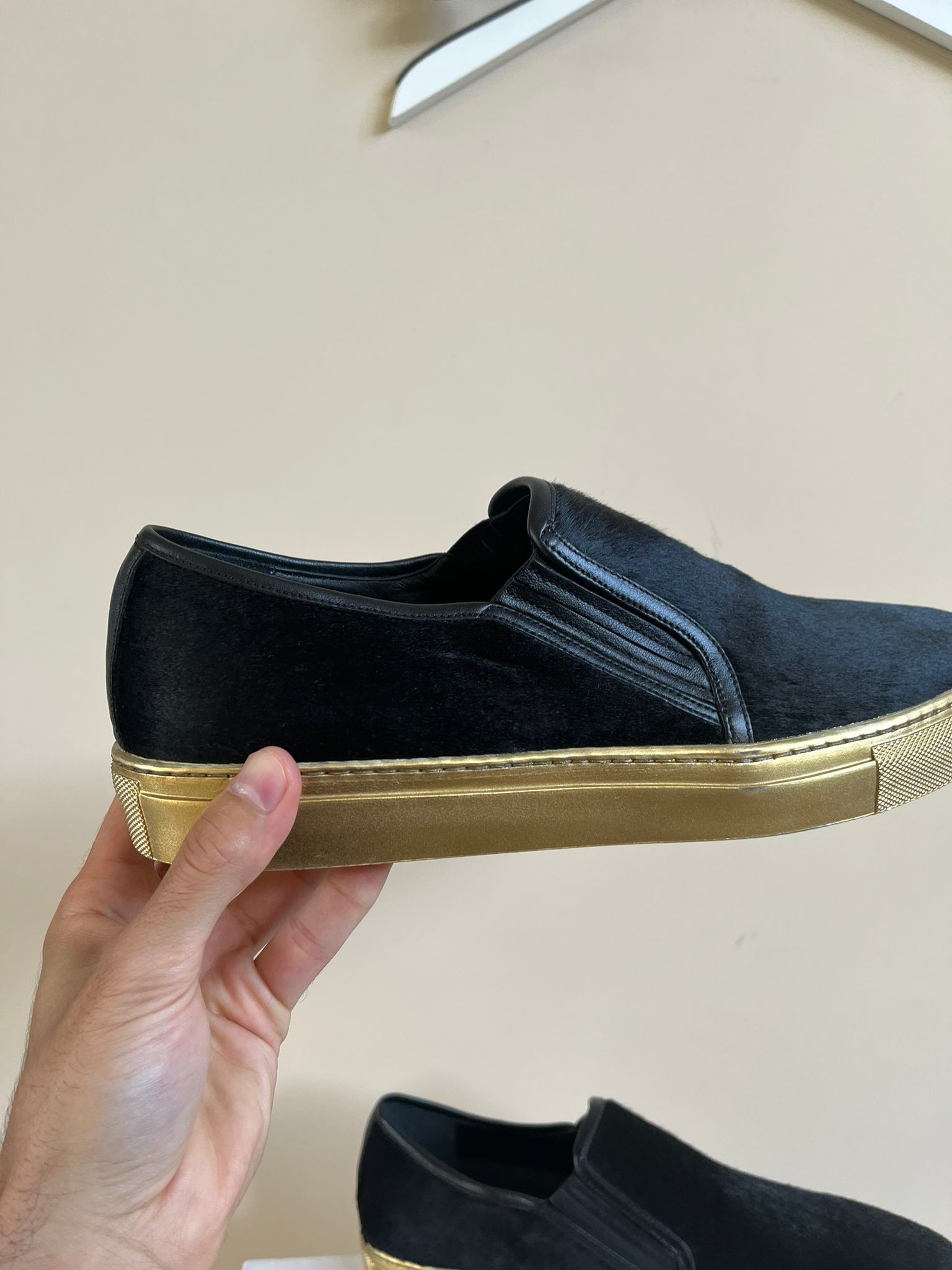 Balmain Pony Hair Slip On Sneakers in Black, Gold Size US 10 / EU 43 - 8 Thumbnail