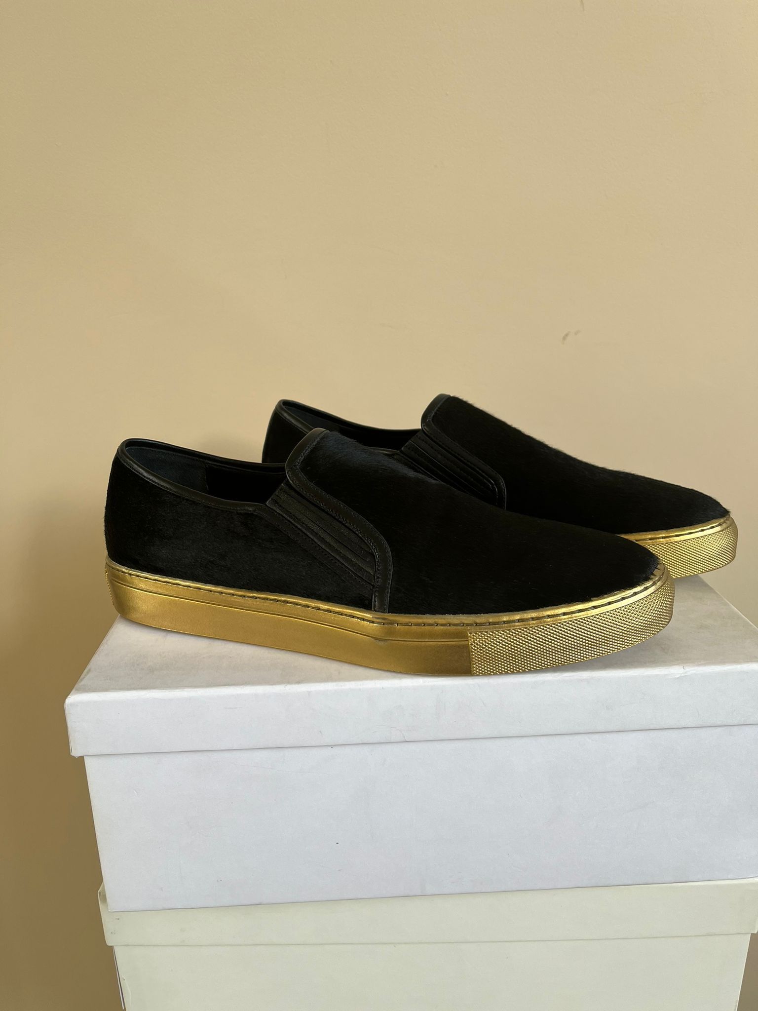 Balmain Pony Hair Slip On Sneakers in Black, Gold Size US 10 / EU 43 - 7 Thumbnail