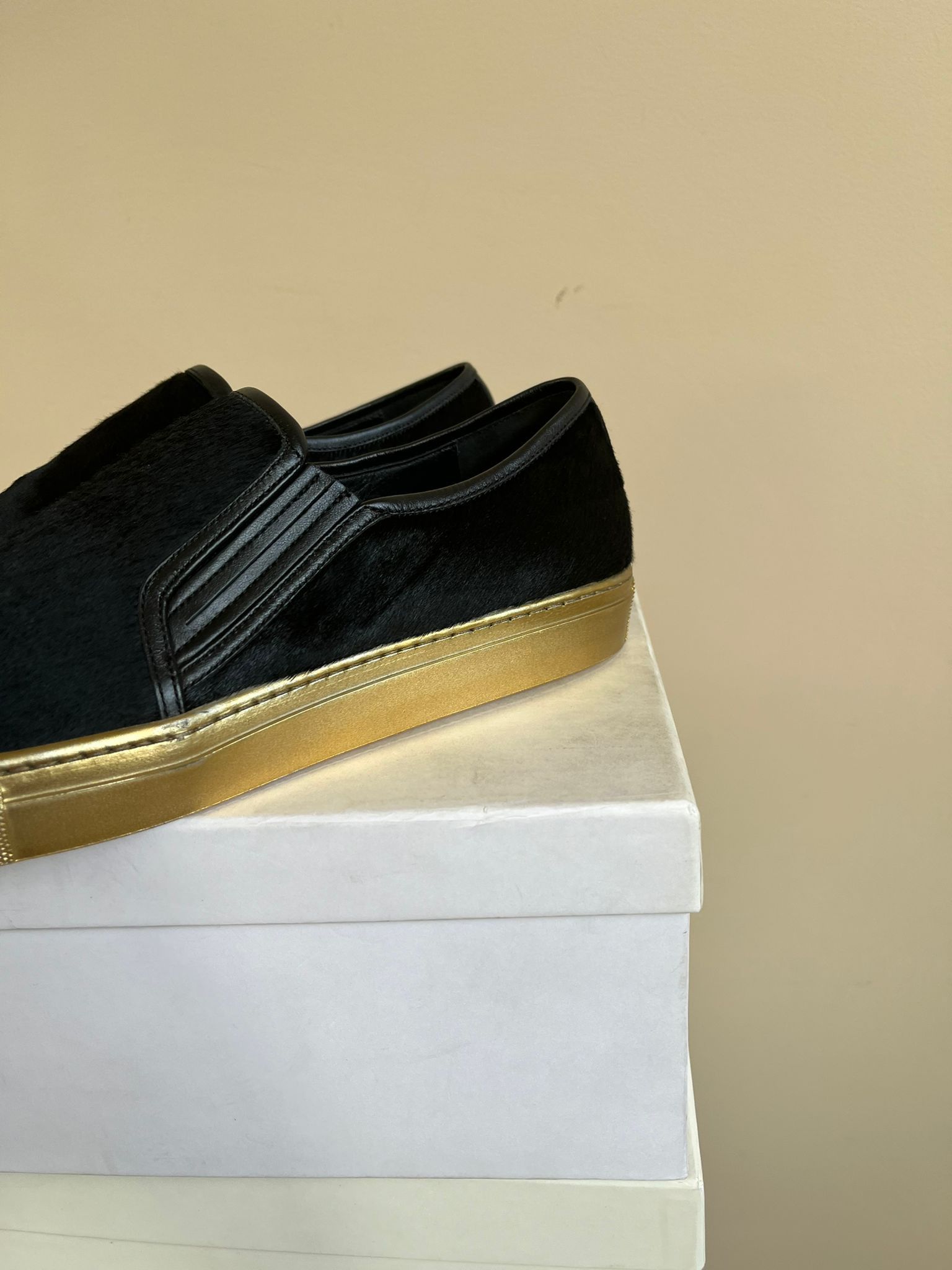 Balmain Pony Hair Slip On Sneakers in Black, Gold Size US 10 / EU 43 - 5 Thumbnail