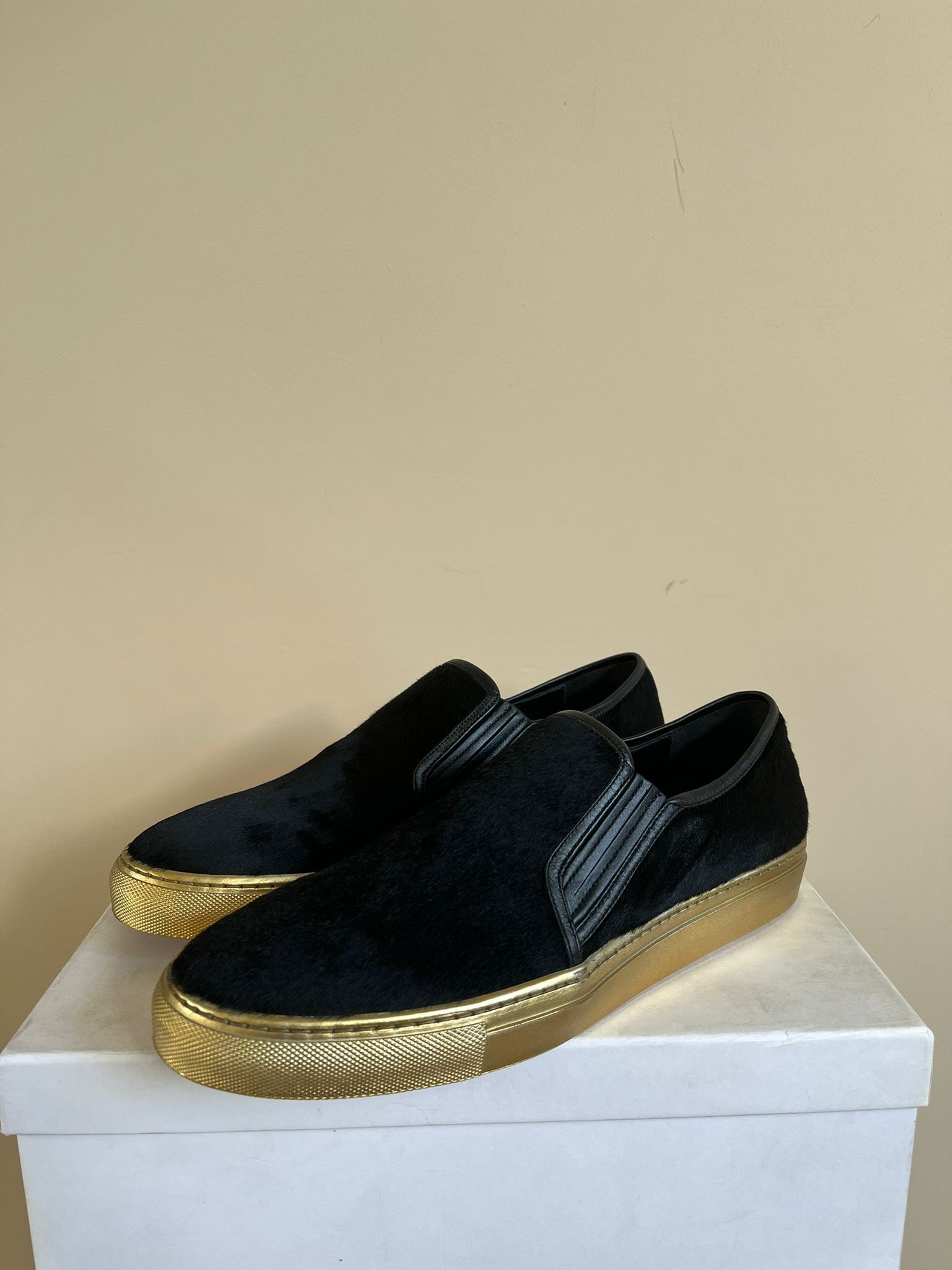 Balmain Pony Hair Slip On Sneakers in Black, Gold Size US 10 / EU 43 - 2 Thumbnail