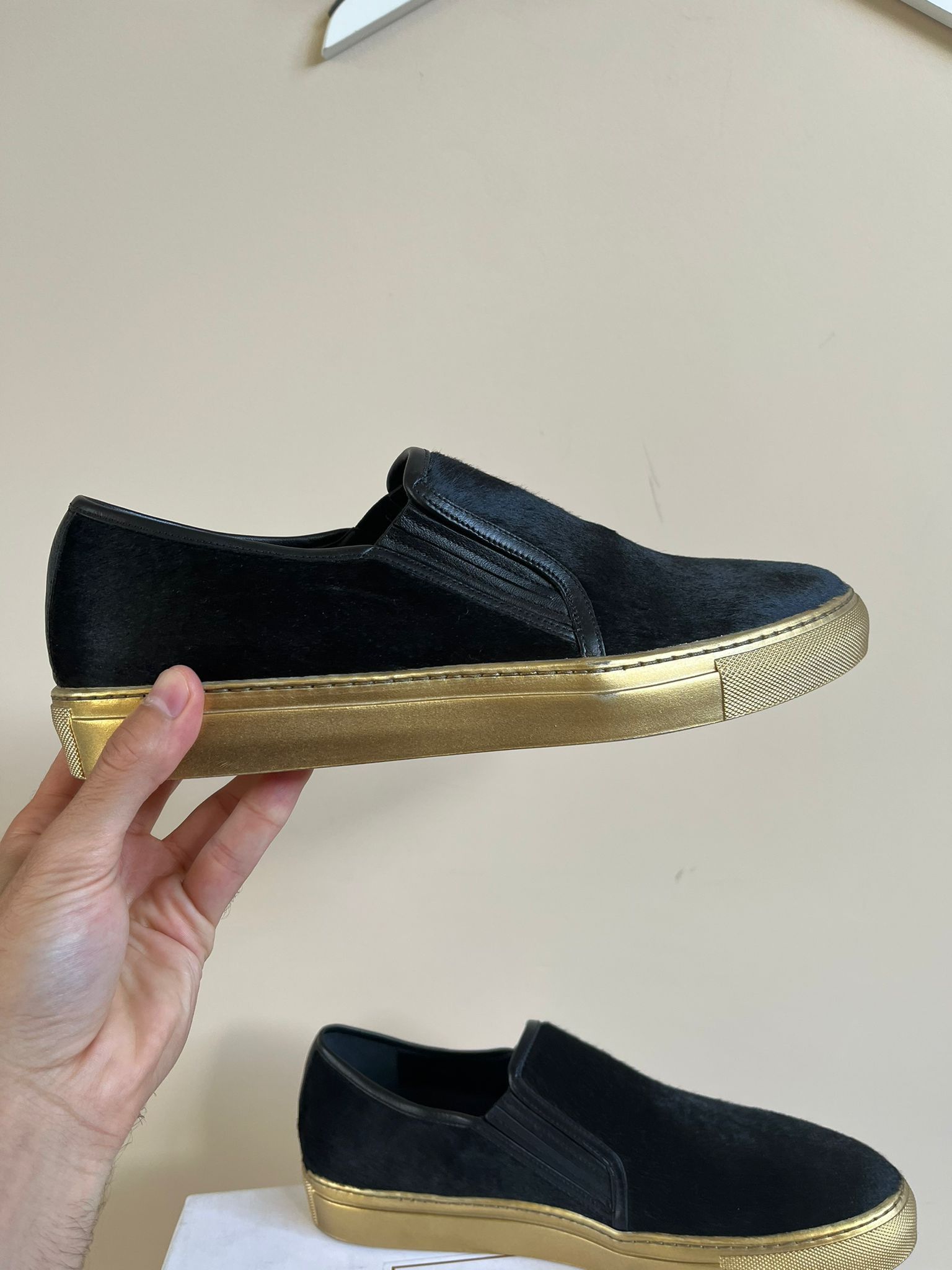 Balmain Pony Hair Slip On Sneakers in Black, Gold Size US 10 / EU 43 - 6 Thumbnail