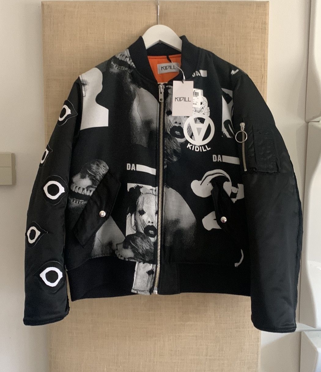 image of NWT $1300 Sold Out! Kidill Patch -Print Ma-1 in Black/White/Orange, Men's (Size Medium)