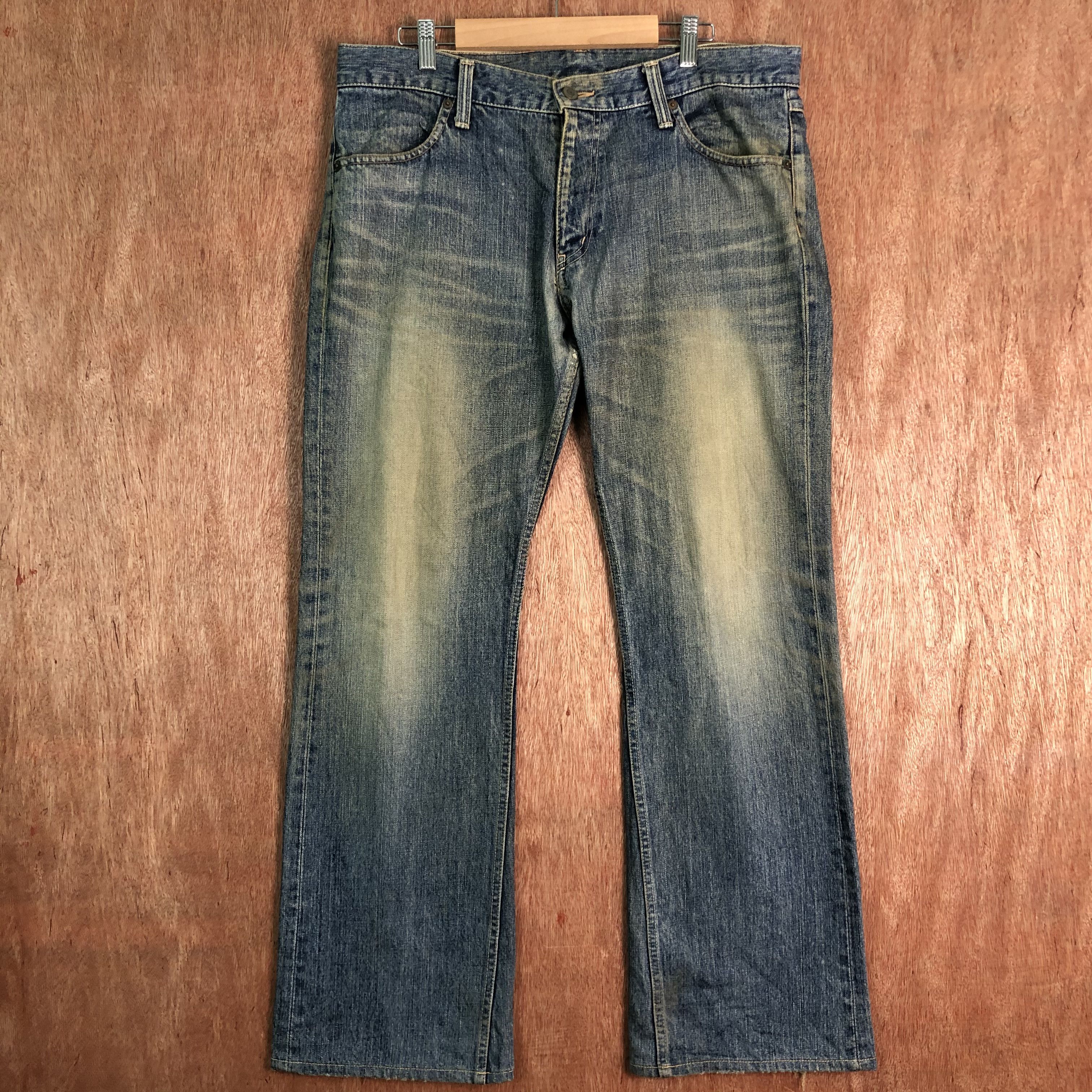 image of United Arrow Japan Blue Distressed Denim Pants C085, Men's (Size 35)