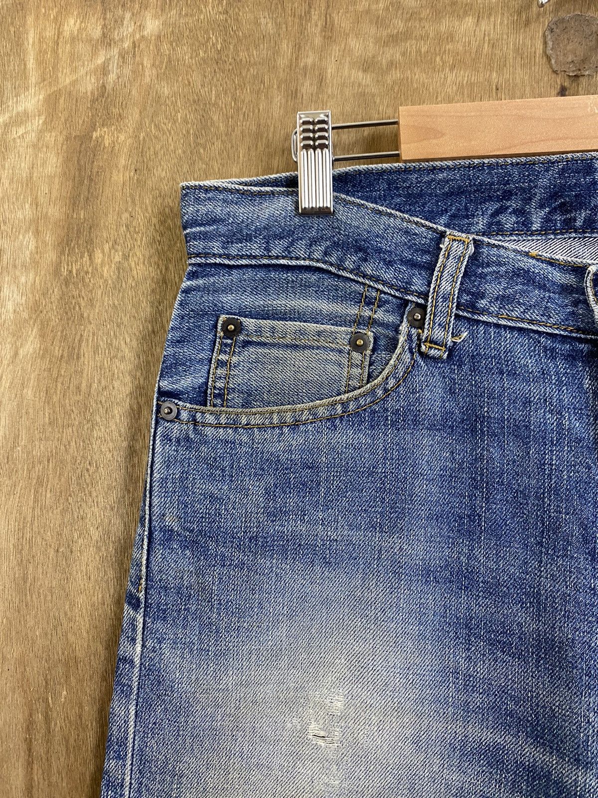 Japanese Brand DLS Uniqlo Blue Distressed Denim Pants #BB547 Size US 31 - 4 Thumbnail