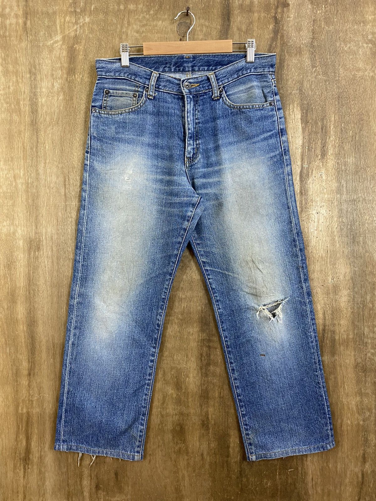 Japanese Brand DLS Uniqlo Blue Distressed Denim Pants #BB547 Size US 31 - 1 Thumbnail