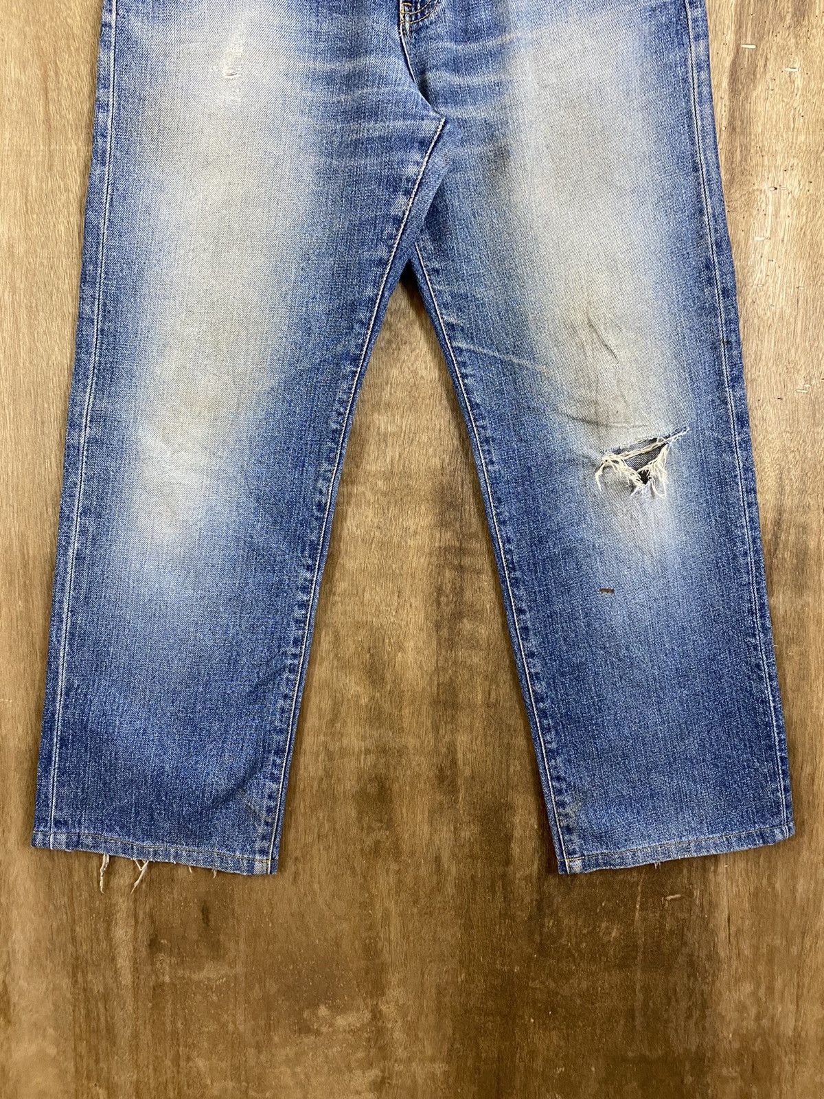Japanese Brand DLS Uniqlo Blue Distressed Denim Pants #BB547 Size US 31 - 3 Thumbnail