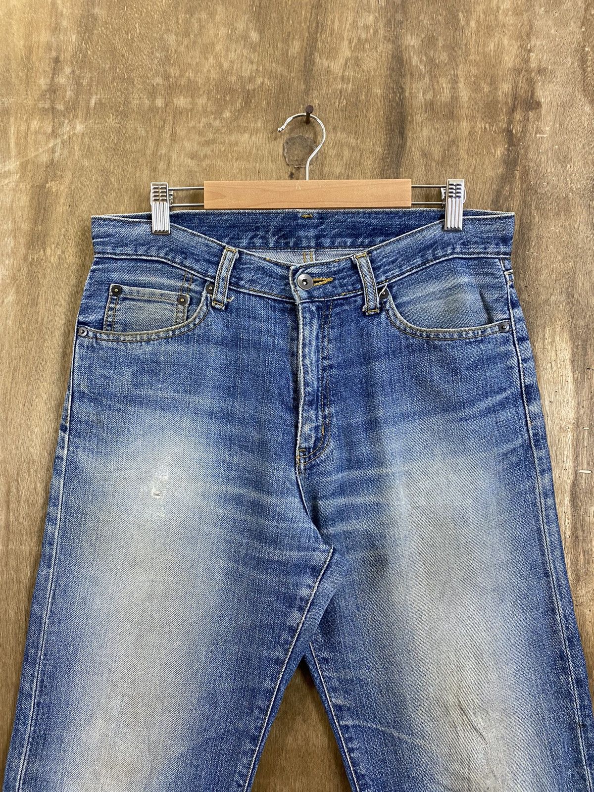 Japanese Brand DLS Uniqlo Blue Distressed Denim Pants #BB547 Size US 31 - 2 Thumbnail