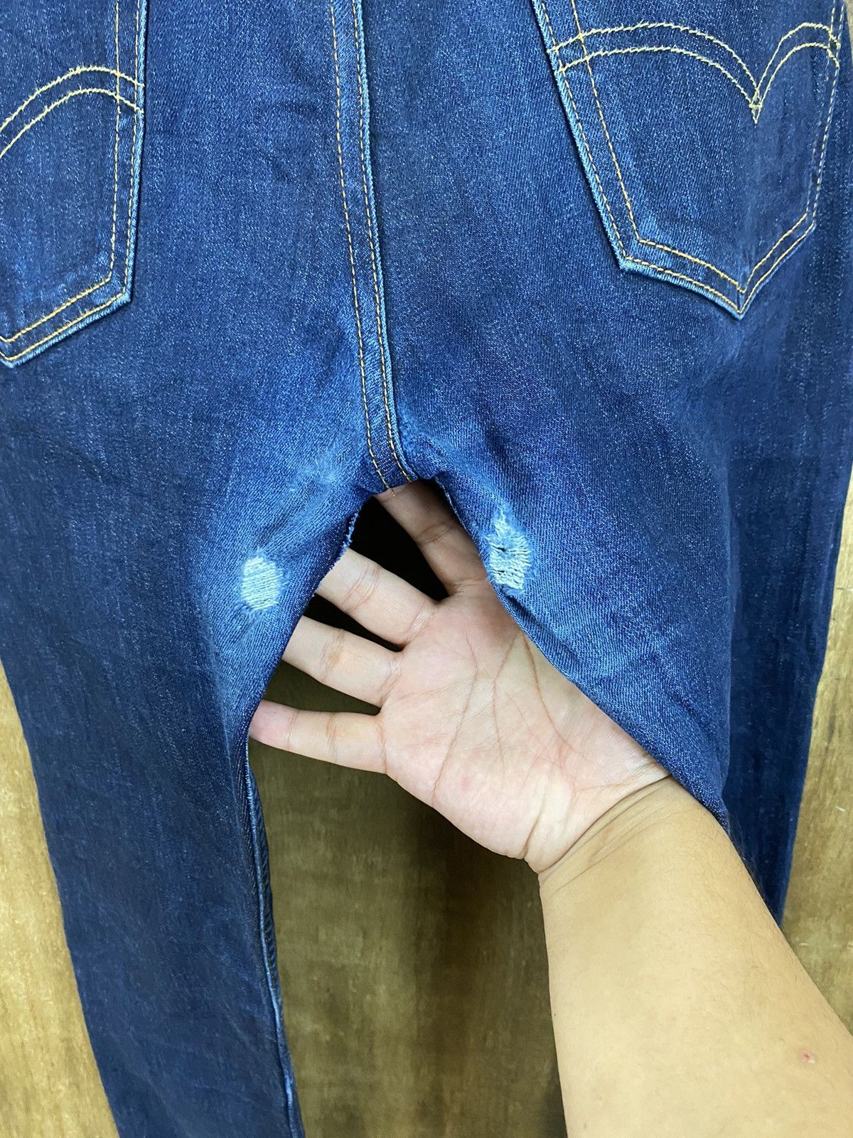 Levi's DLS 502 Levi’s Dark Blue Distressed Denim Pants #BB540 Size US 31 - 12 Thumbnail