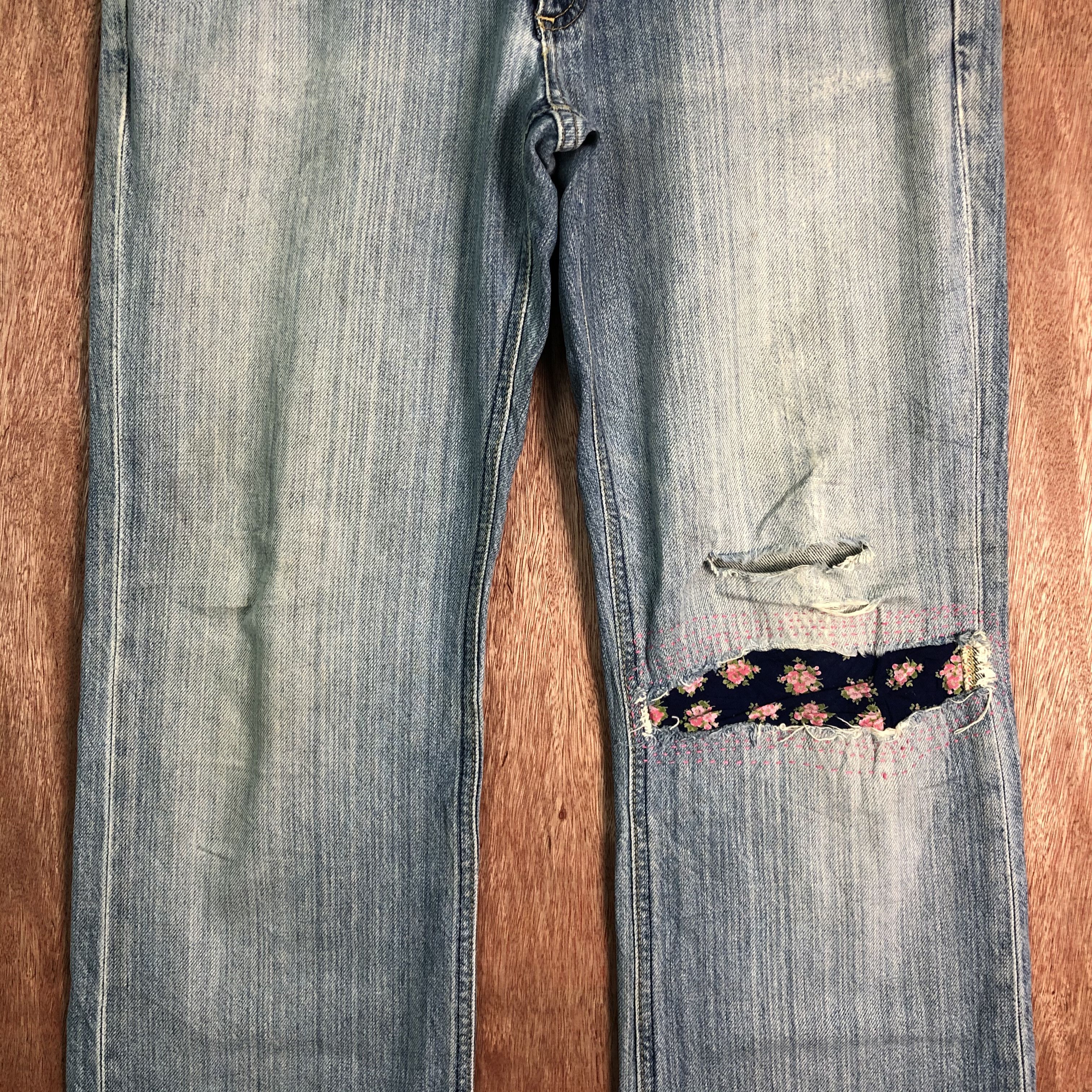 Lee DLL Lee Rider Pathwork distressed Denim jeans Pants #c090 Size US 33 - 3 Thumbnail