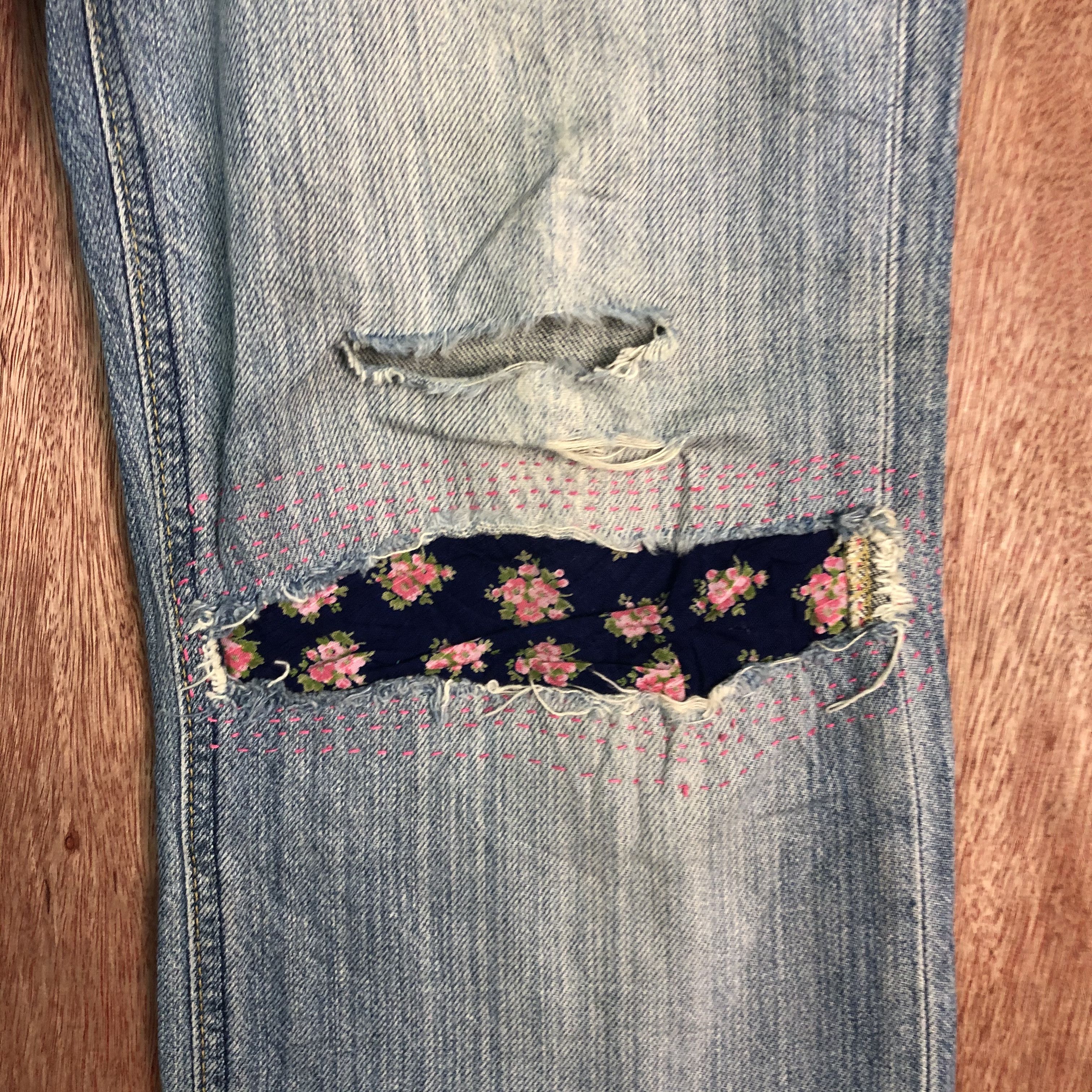 Lee DLL Lee Rider Pathwork distressed Denim jeans Pants #c090 Size US 33 - 5 Thumbnail