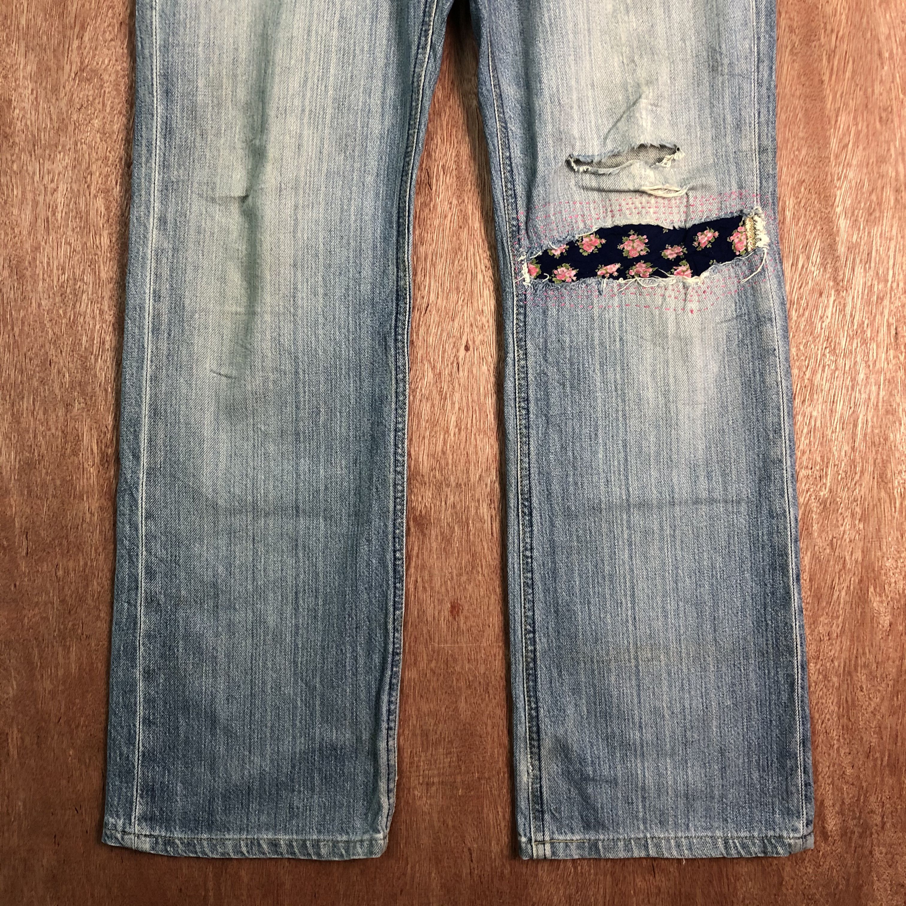 Lee DLL Lee Rider Pathwork distressed Denim jeans Pants #c090 Size US 33 - 2 Thumbnail