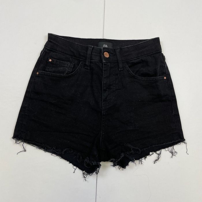 River Island Womens River Island Denim Shorts 8 Black Slim Distressed