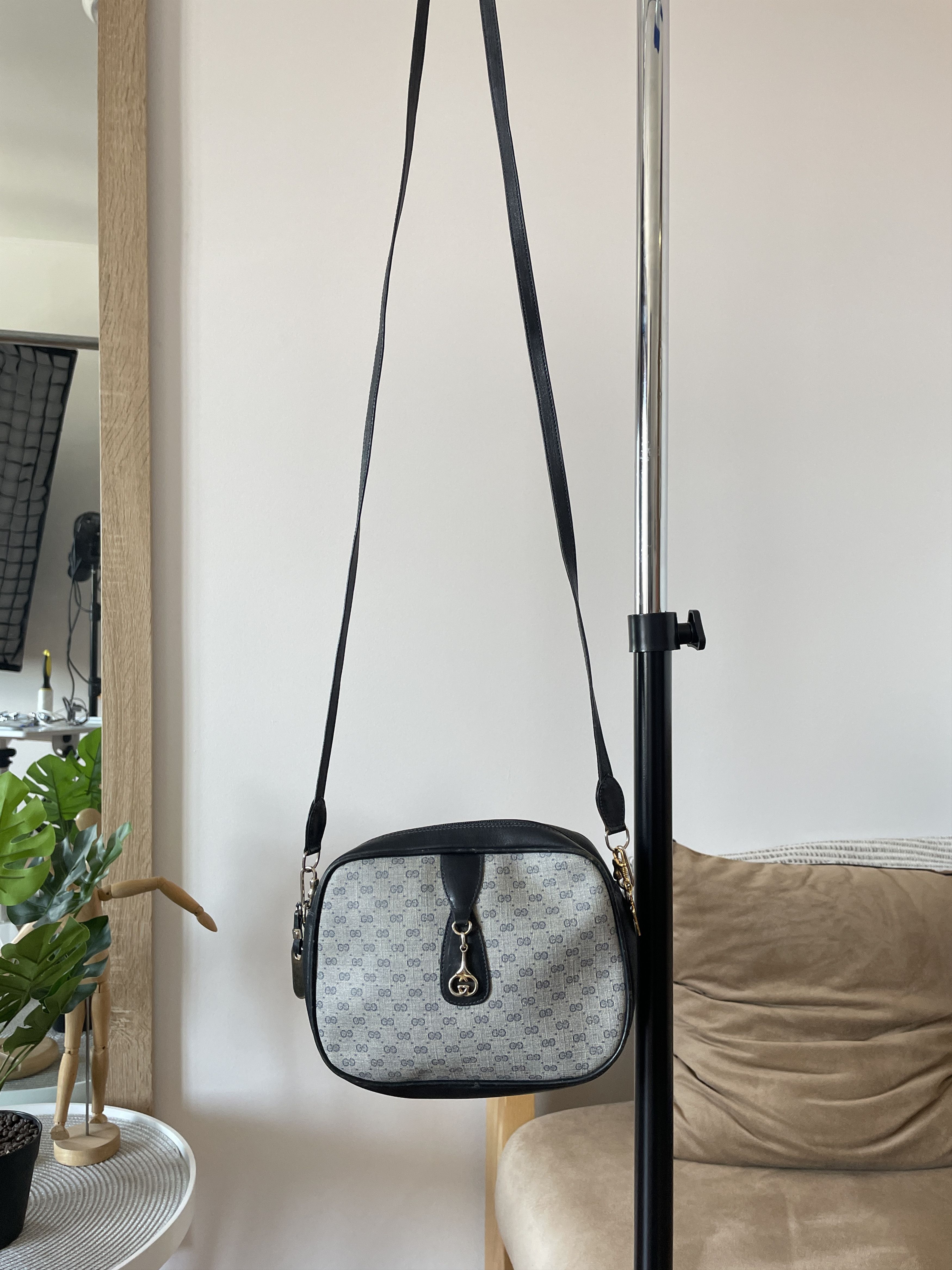 image of Gucci Vintage 80's Monogram Crossbody Bag in Grey, Women's