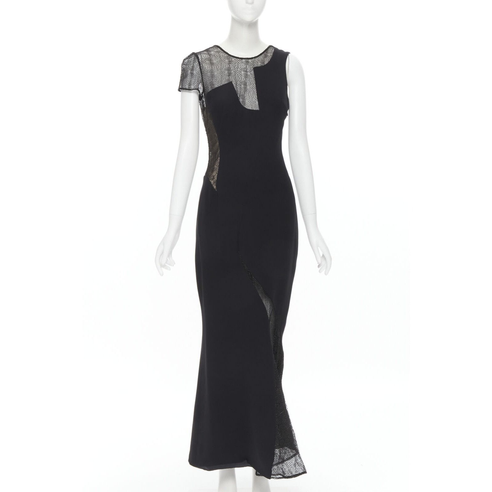 Image of Vintage Gianni Versace 1998 Black Web Sheer Lace Illusional Panel Gown It40 S, Women's (Size Small)