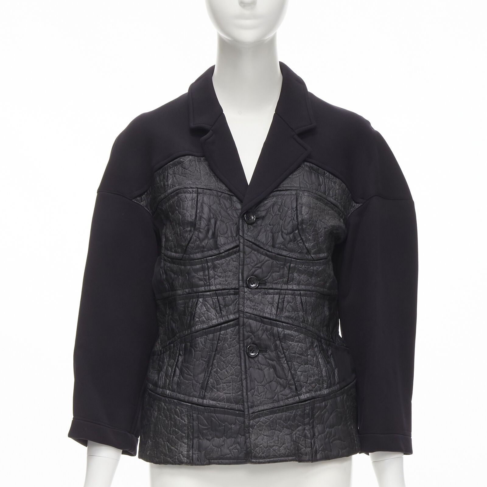 image of Vintage Comme Des Garcons 1990 Black Coated Patchwork Scuba Blazer Jacket S, Women's (Size Small)
