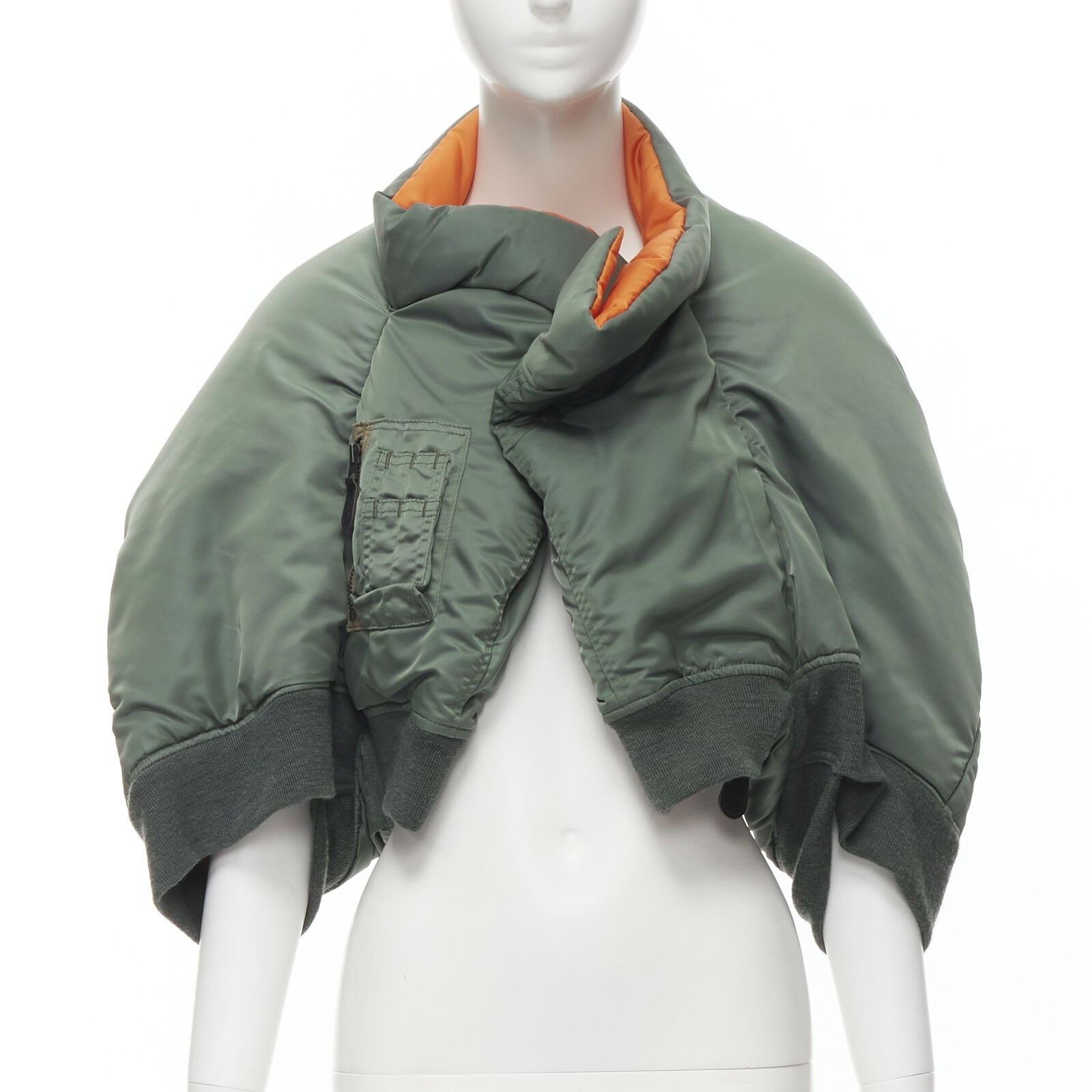 Image of Junya Watanabe 2006 Runway Deconstructed Padded Ma-1 Bomber Jacket Cape S in Green, Women's (Size S