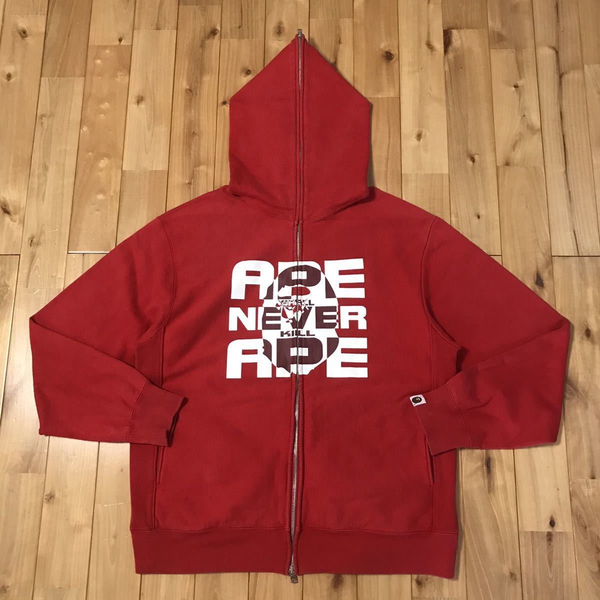 image of Bape × Kaws Asnka Bape Head Full Zip Hoodie A Bathing Ape in Red, Men's (Size Large)