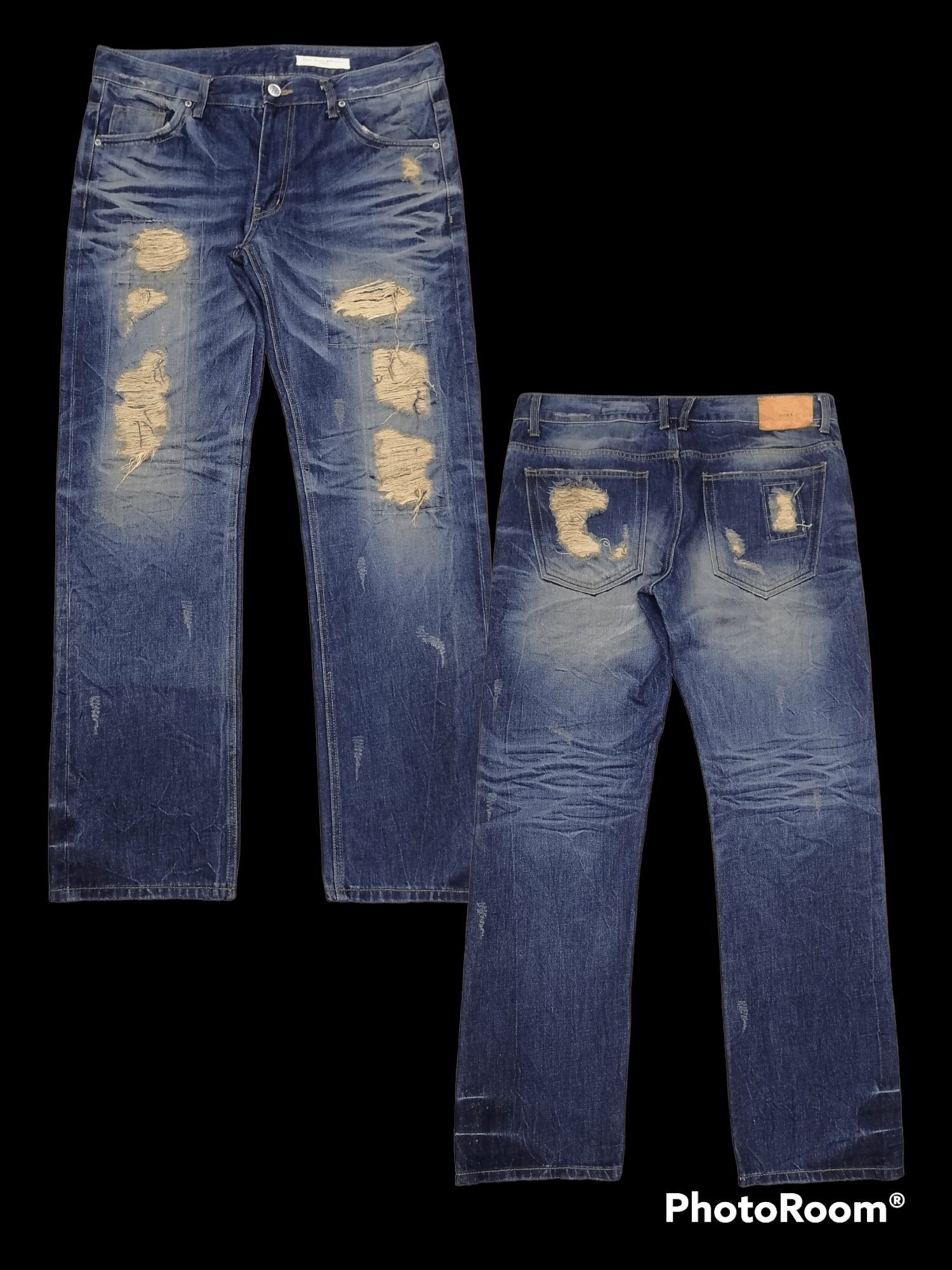 image of Vintage Sickkkdpsr Patchwork Rip Distressed Denim Pants in Blue Denim, Men's (Size 36)