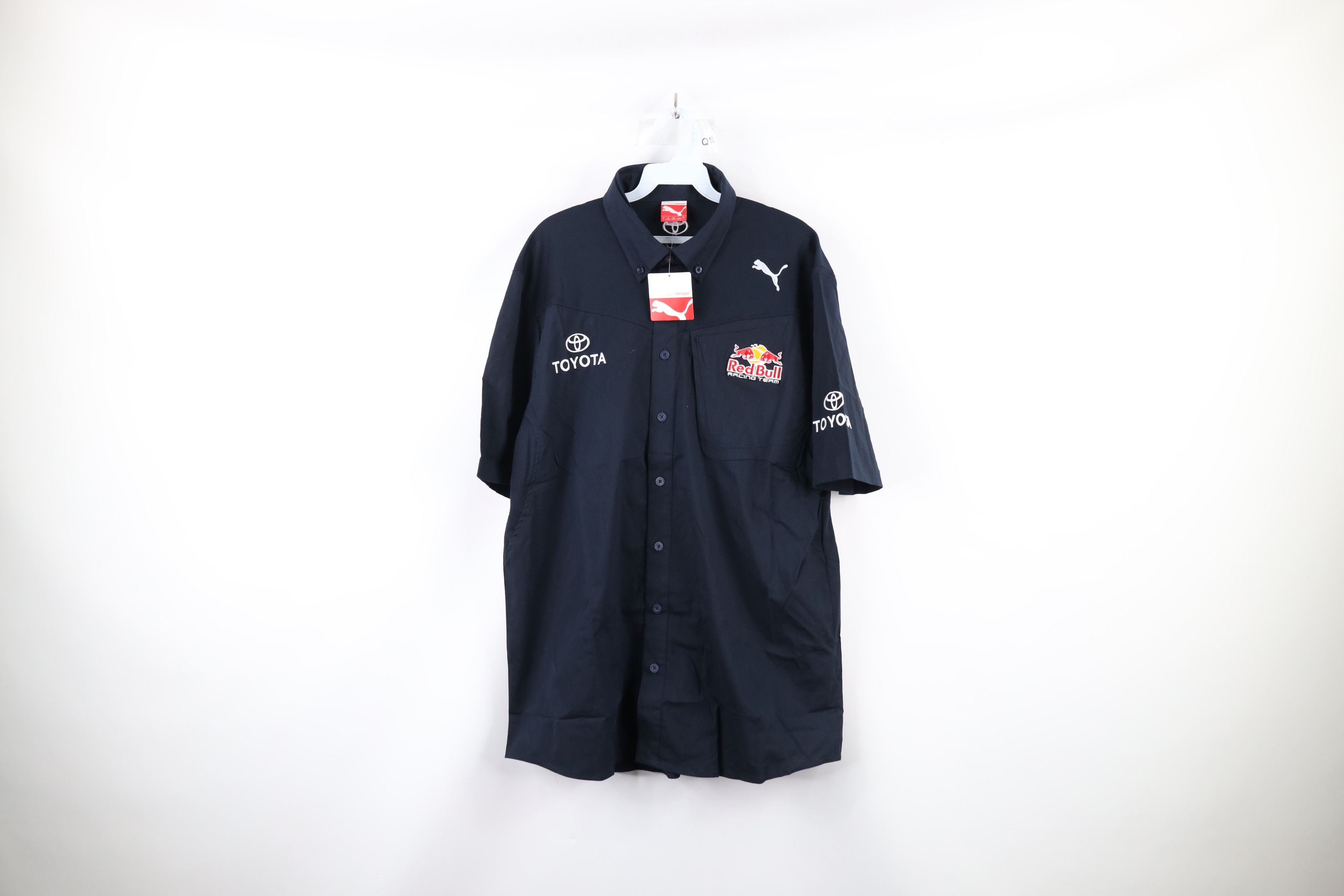 image of New Puma 1 Toyota Red Bull Racing Team Pit Crew Button Shirt in Black, Men's (Size Large)