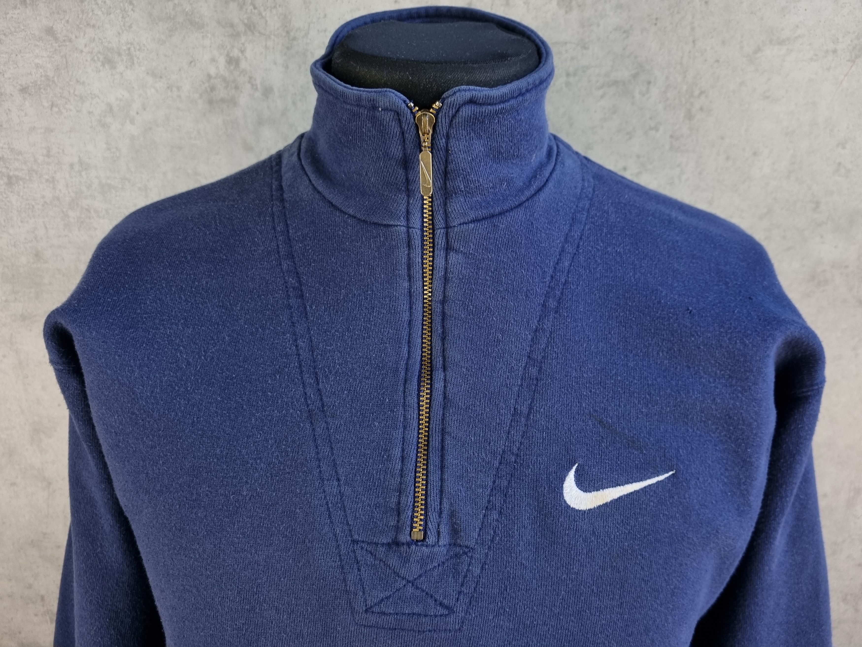 Nike × Vintage 90s Vintage NIKE Thrashed Half Zip Faded Navy Sweatshirt Size US S / EU 44-46 / 1 - 5 Thumbnail