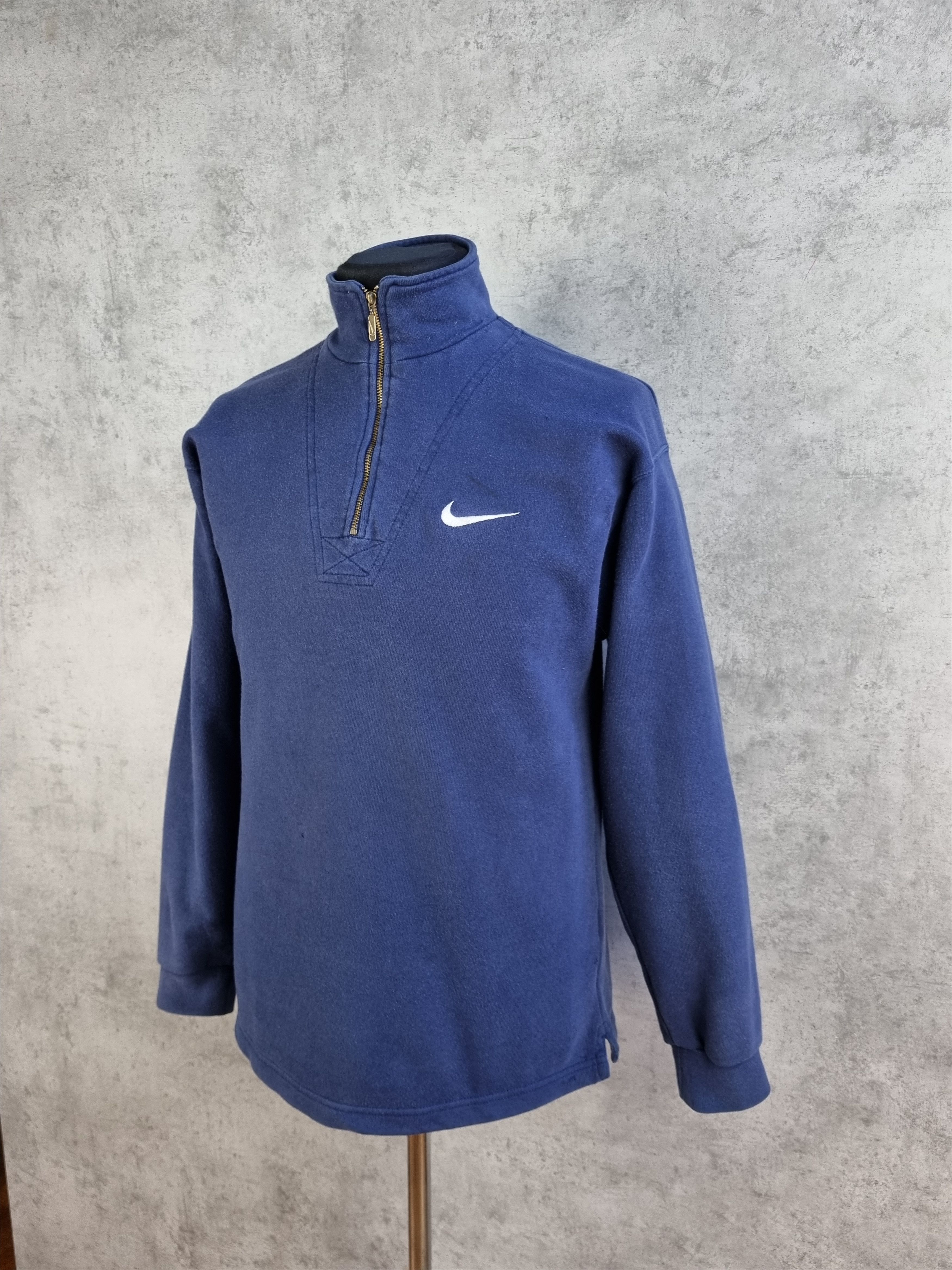 Nike × Vintage 90s Vintage NIKE Thrashed Half Zip Faded Navy Sweatshirt Size US S / EU 44-46 / 1 - 3 Thumbnail