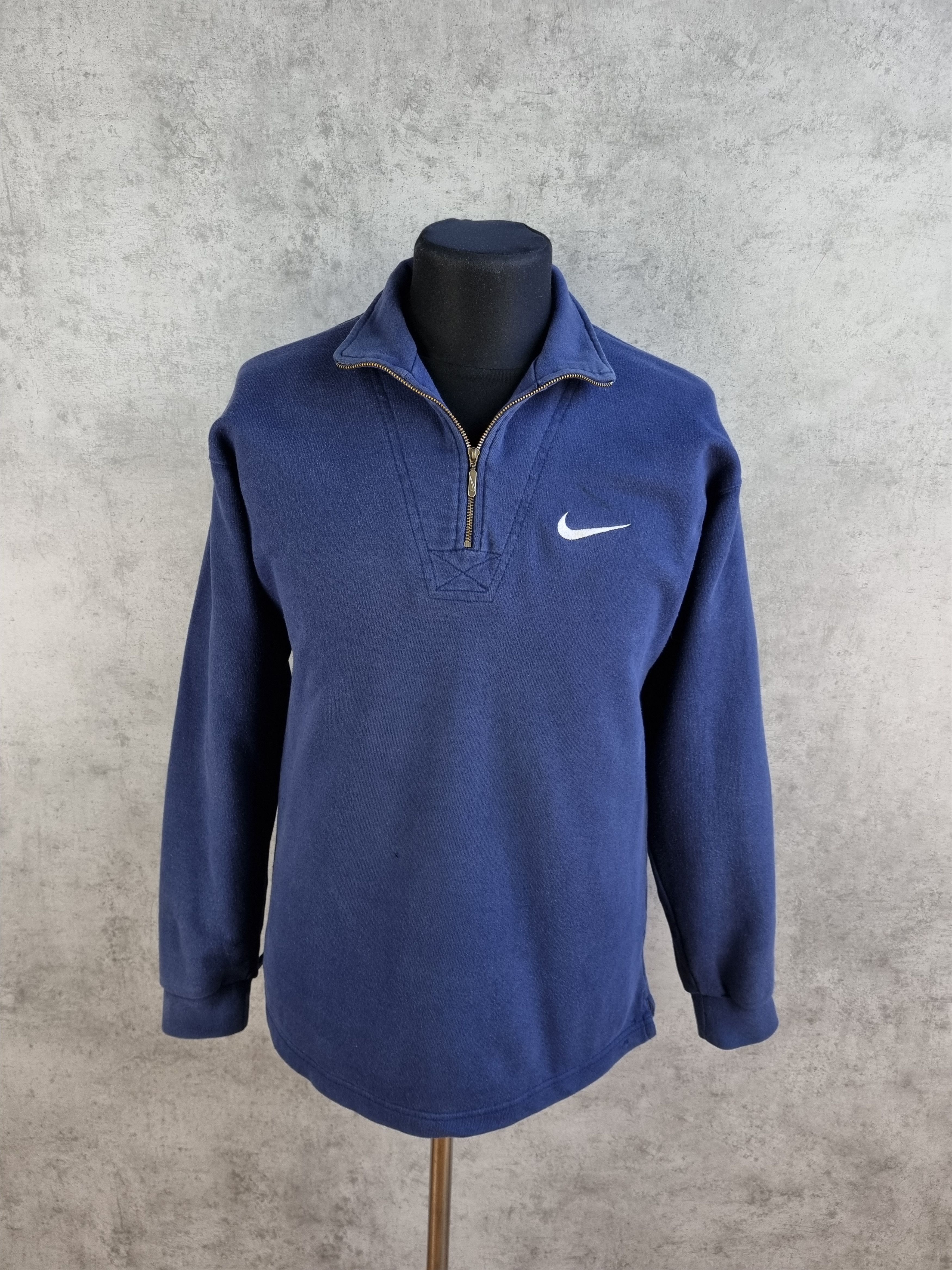 Nike × Vintage 90s Vintage NIKE Thrashed Half Zip Faded Navy Sweatshirt Size US S / EU 44-46 / 1 - 2 Thumbnail