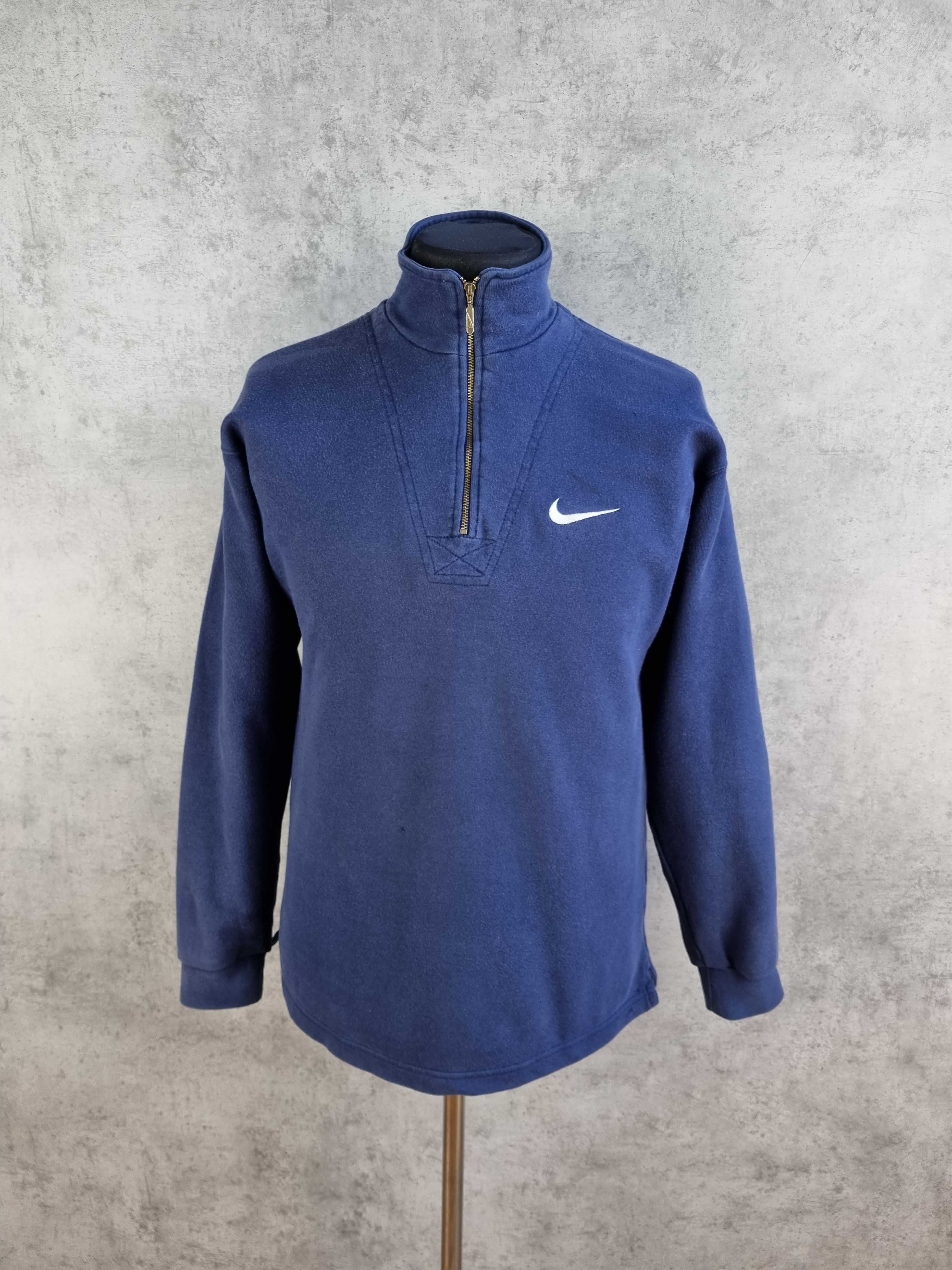 Nike × Vintage 90s Vintage NIKE Thrashed Half Zip Faded Navy Sweatshirt Size US S / EU 44-46 / 1 - 14 Thumbnail