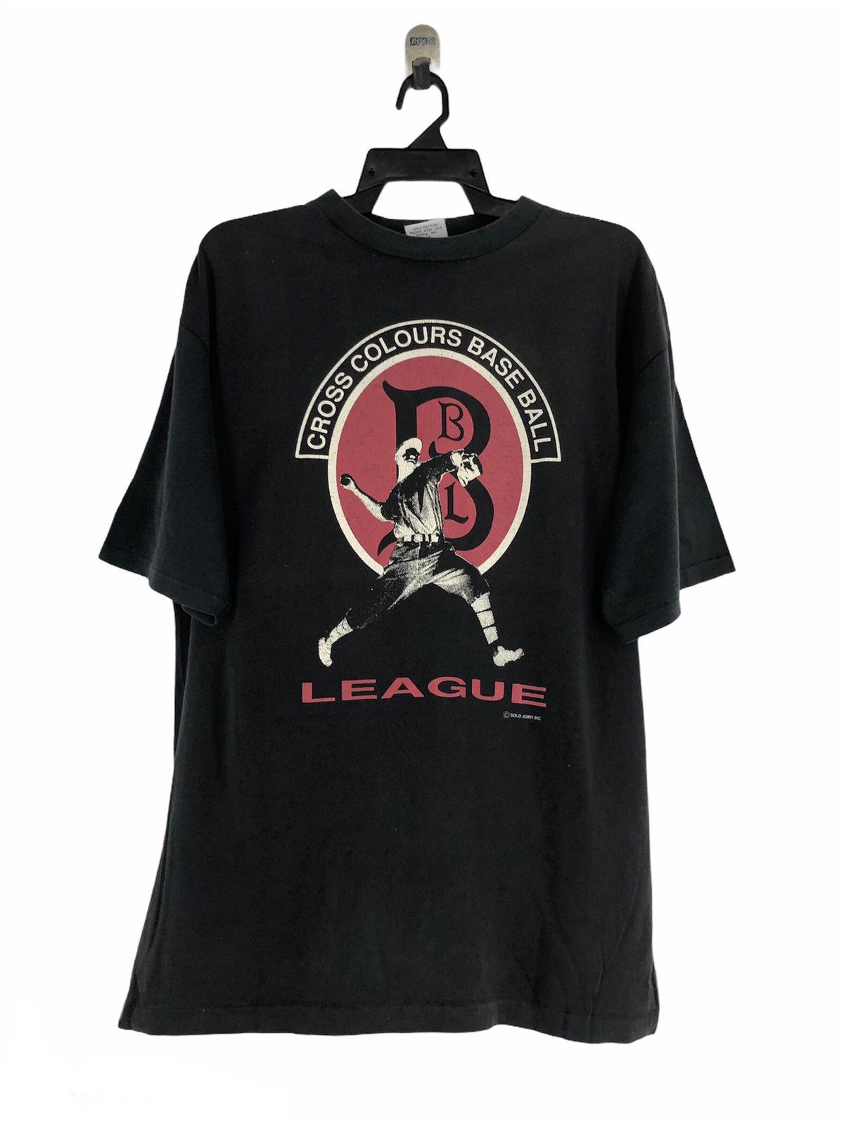 RARE Cross Colours Baseball Leaugue Graphic Logo Black Tee