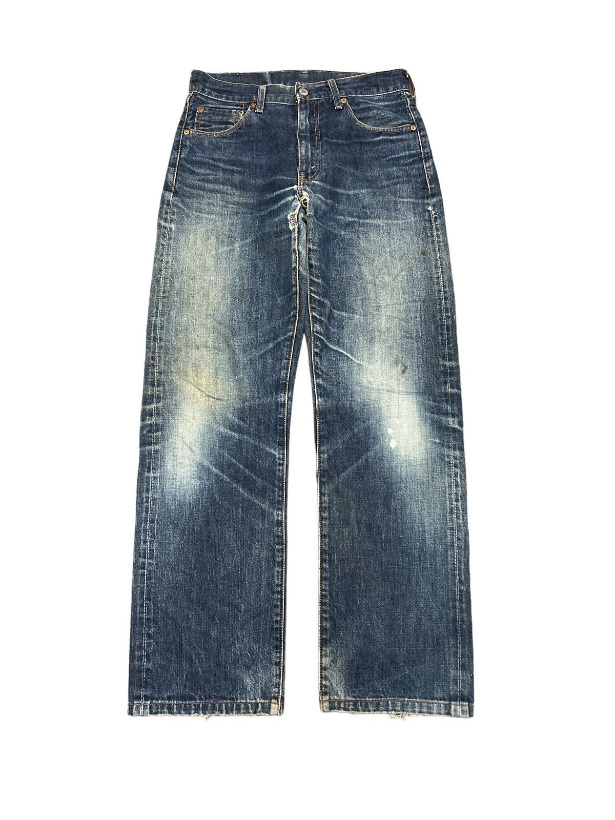 image of Levis Vintage Clothing Thrashed Levis 502 Capital E Salvage Distressed Denim Pant in Blue (Size 29)