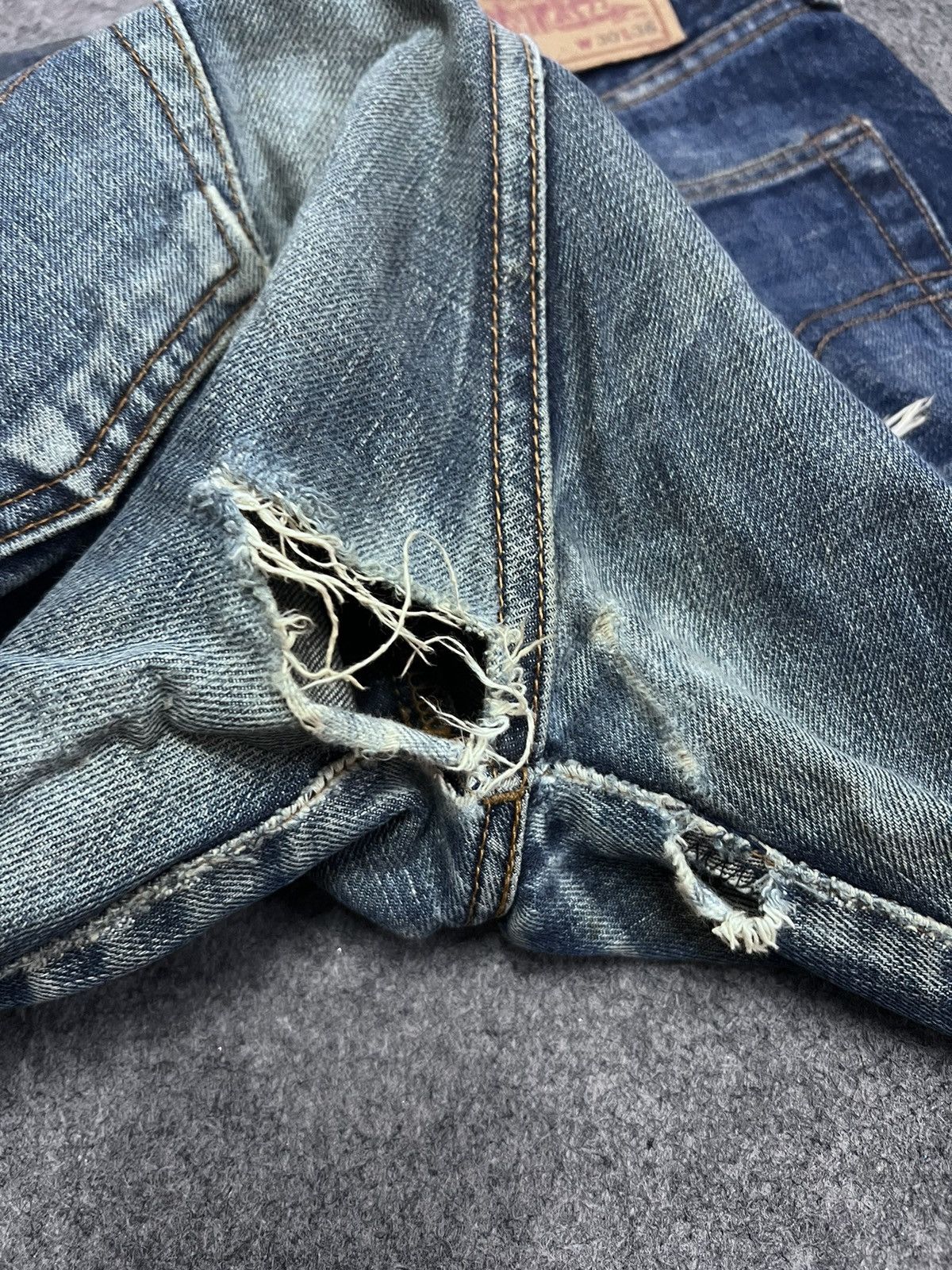 Japanese Brand × Levi's Vintage Clothing THRASHED LEVIS 502 CAPITAL E SALVAGE DISTRESSED DENIM PANT Size US 29 - 8 Thumbnail