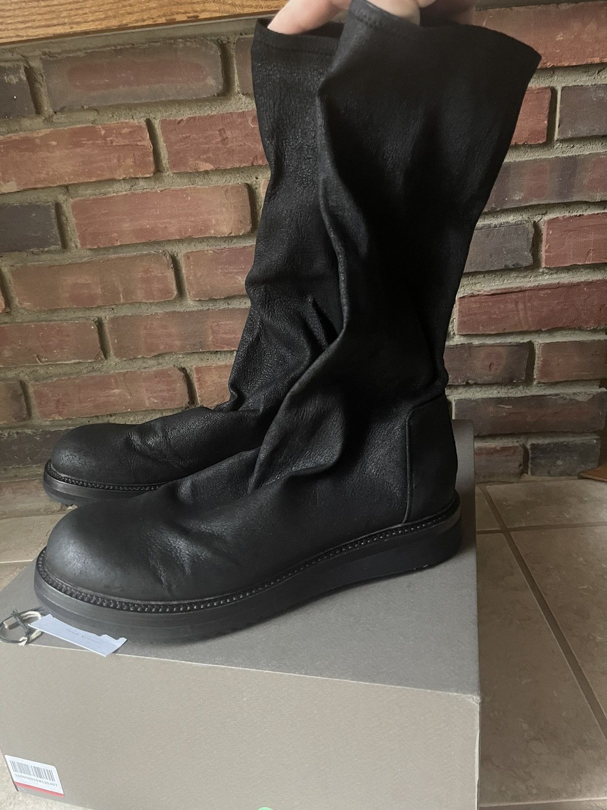 image of Rick Owens Sock Creepers - Size 43 - Blistered Leather Shoes in Black, Men's